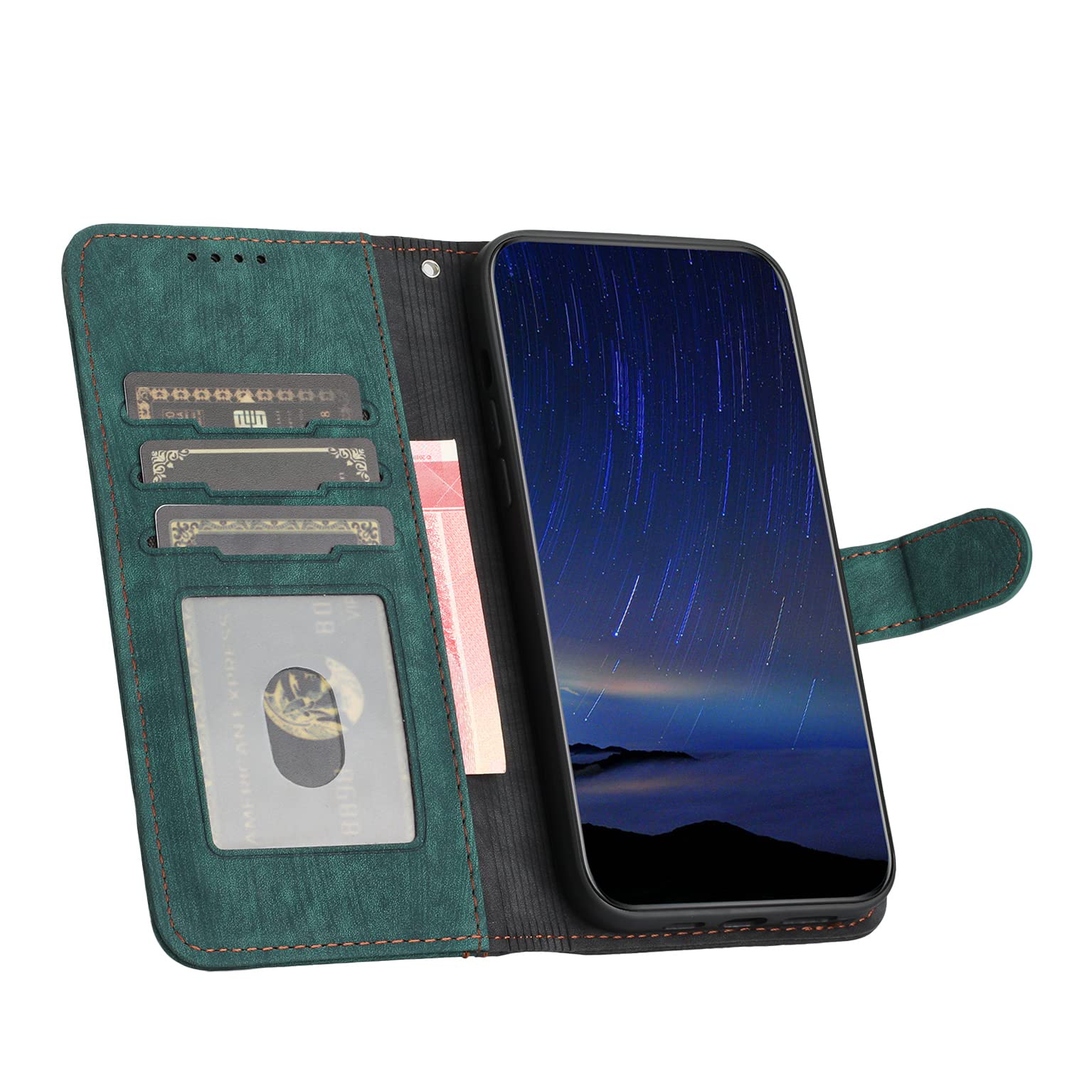 Funda Compatible con Samsung Galaxy A14 5G,Regalar 2 Piezas Protector de Pantalla.Flip Leather Edition,Funda de Cuero PU con Cáscara de TPU,[Soporte Plegable] [Cierre magnético]-Verde - 3