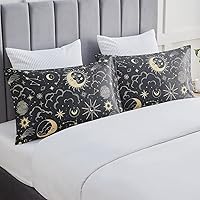 Vista 2 de EXQ Home - Funda de almohada de satén para cuidar el cabello y la piel, tamaño estándar, de seda con estampado negro, juego de 2 fundas con cierre