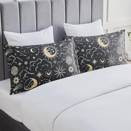 Miniatura 9 de EXQ Home Funda de almohada de satén sedoso para cabello y piel, fundas de almohada estampadas suaves y refrescantes, juego de 2 fundas de almohada