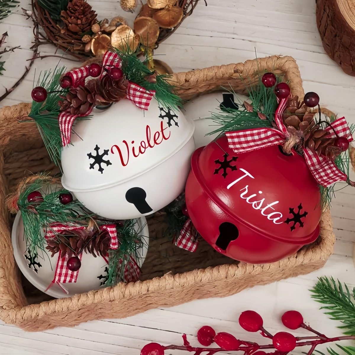 HDLOVE Custom Christmas Bow And Bell Ornament, Personalized Name Jingle With Snowflake Pattern For Tree, Home, Or Any Space ‌