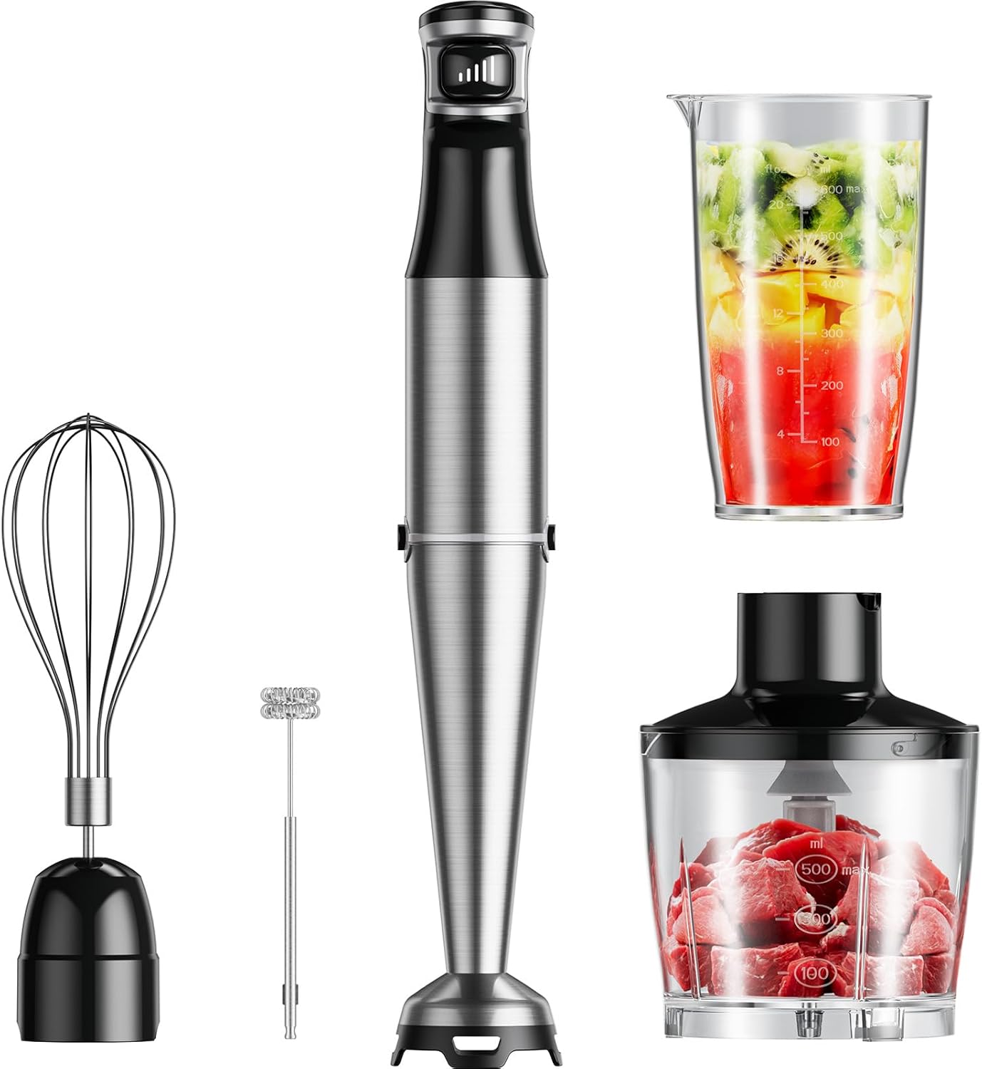 Immersion Blender Handheld Hand Blenders 1100W, Trigger Variable Speed 5 in 1 Stick Blender with Chopper, Whisk and Frother for Soup, Baby Food and Smoothies