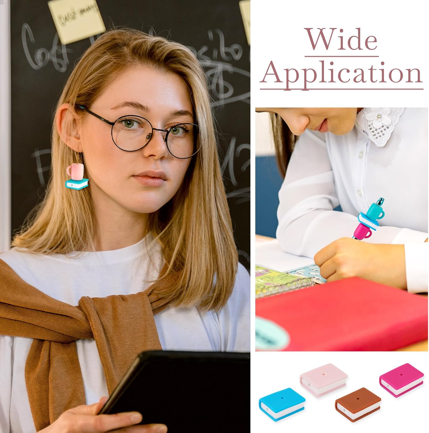 Beadthoven 14pcs Book Silicone Focal Beads for Pens 3D Coffee Cup Silicone Beads for Keychain Making Assorted Rubber Beads Spacers Cute Silicone Teacher Charms for Jewelry Making DIY Crafts Graduation - Image 4