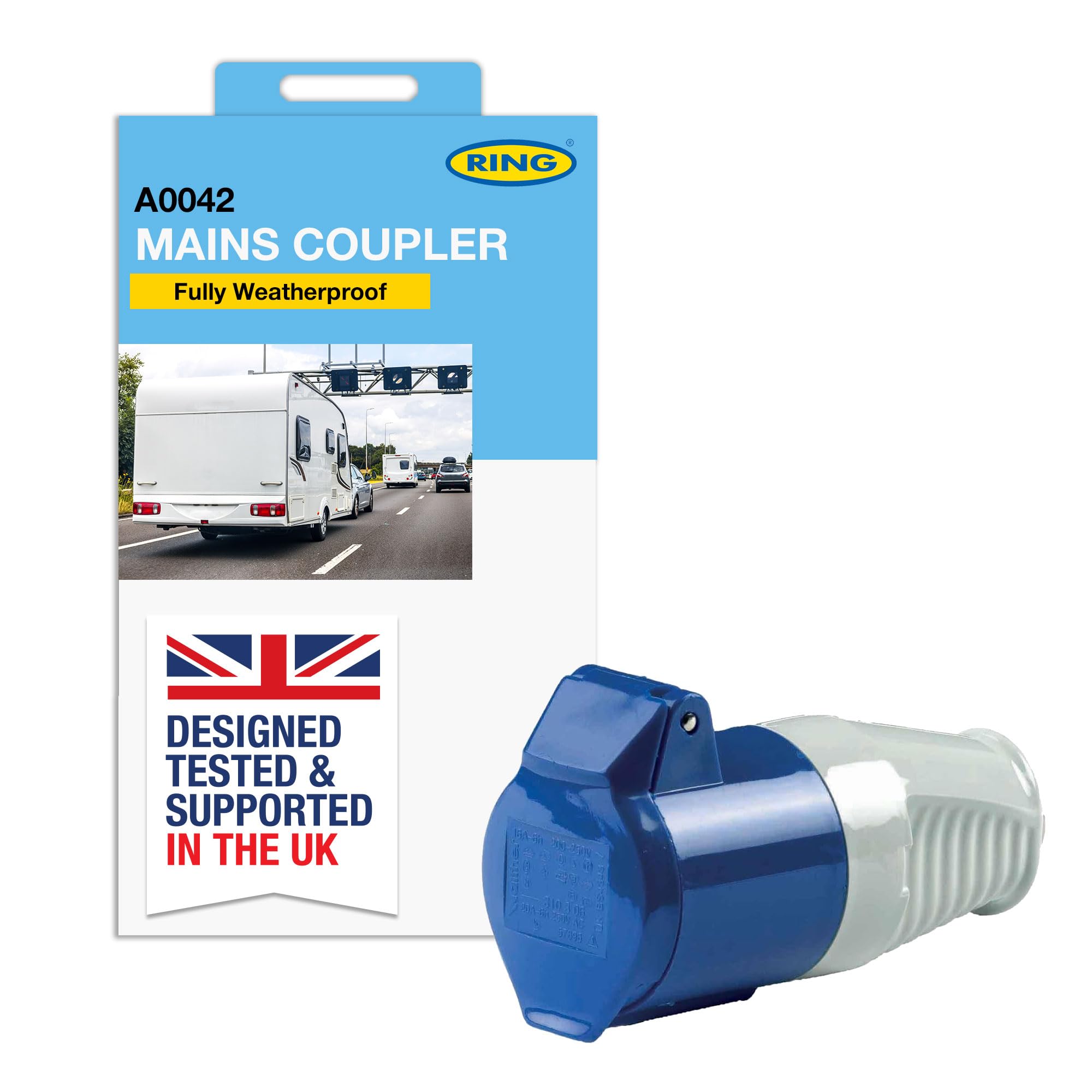 RING Mains Coupler Fully Weatherproof - Standard Fit Throughout Camping & Caravan Sites in Europe