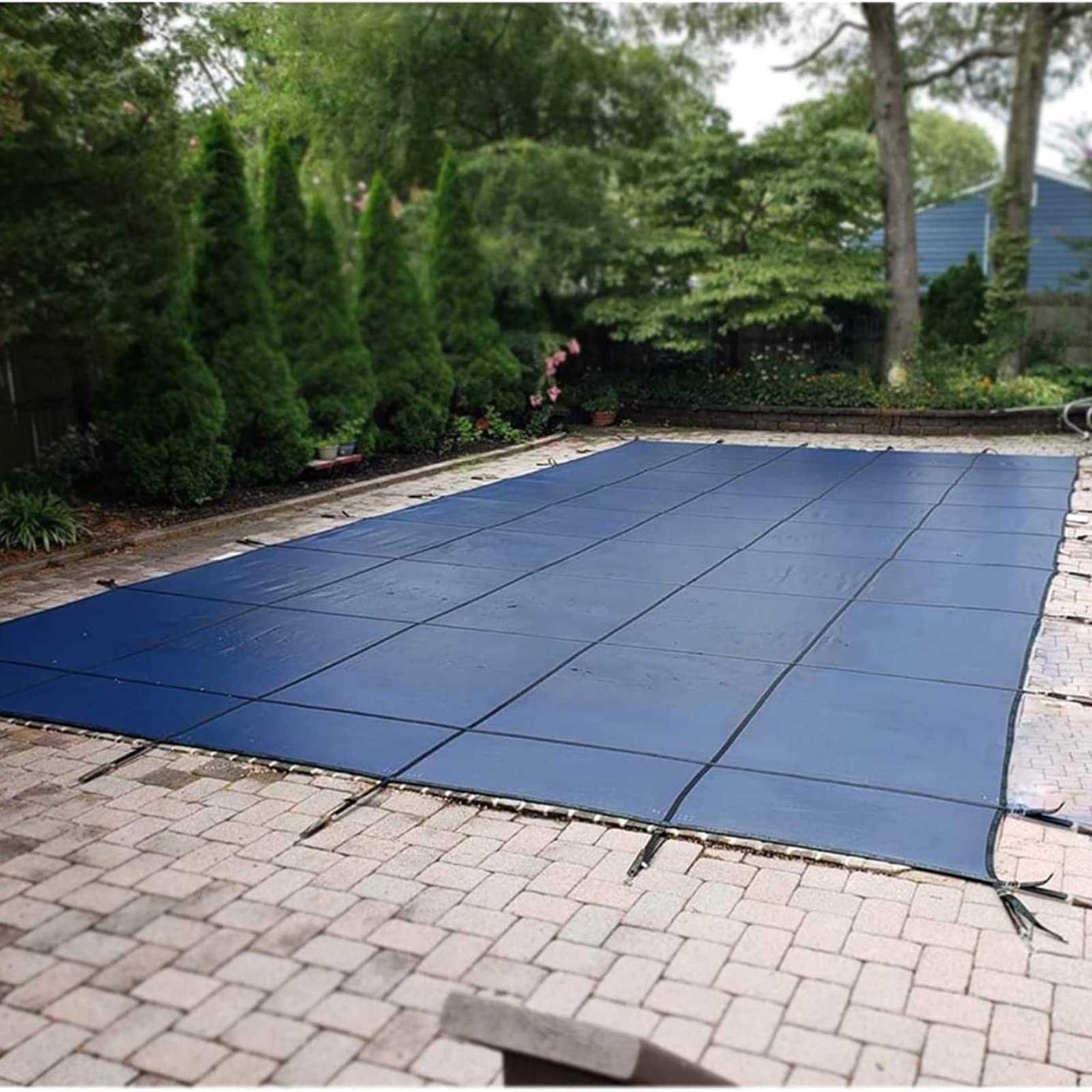 IBOWZ Cobertor Solar para Piscinas Cubiertas de Piscina Comercial de Invierno para Piscinas enterradas, Protector de Cubierta de Piscina Malla de Aislamiento térmico Safey Azul, fácil de Instalar
