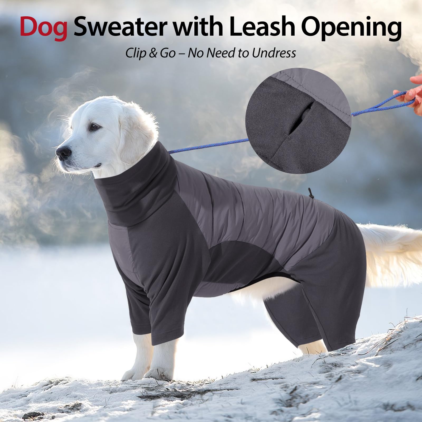 Dotoner Cappotto Impermeabile per Cane a 4 Zampe, Giacca Antivento Invernale con Materiale Elastico, Body Caldo con Passante per Guinzaglio, Pigiama Cani di Taglia Piccola Media e Grande
