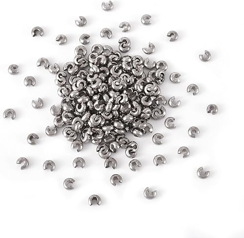 Miniatura 7 de Craftdady 200 piezas de acero inoxidable de engarce de cuentas de metal medio redondo abierto abrazadera nudo cubierta terminador puntas terminador
