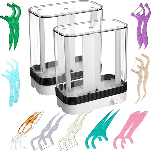 Soporte para púas de hilo dental vacío (2 unidades), dispensador de púas de hilo dental para limpiar los dientes, estuche de púas de hilo dental de