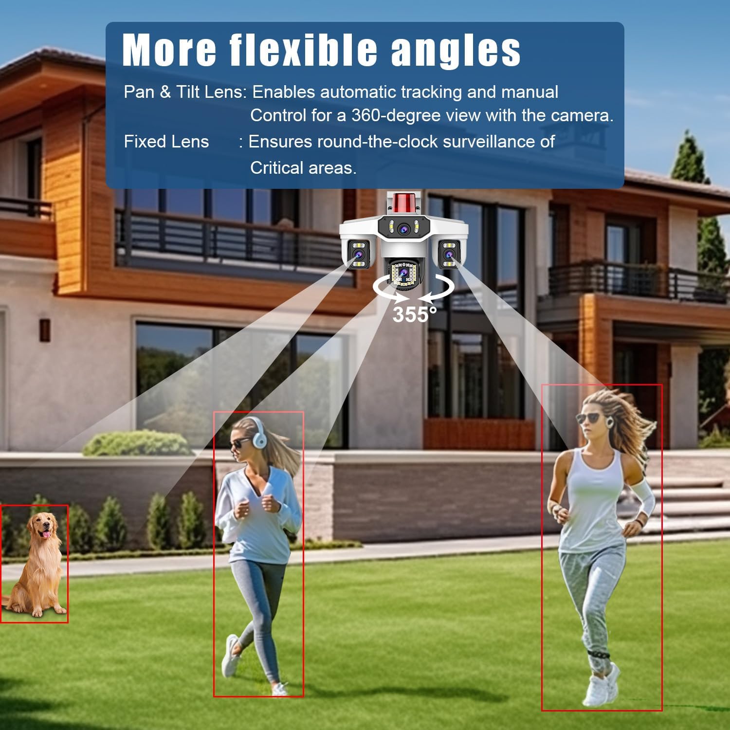 4MP Triple-Lens Outdoor Security Camera, 360° Pan/Tilt Coverage, Human Tracking & Night Vision, 2.4GHz WiFi, SD/Cloud Storage,2-Way Talk, Works with Mobile Apps & PCs - Image 5