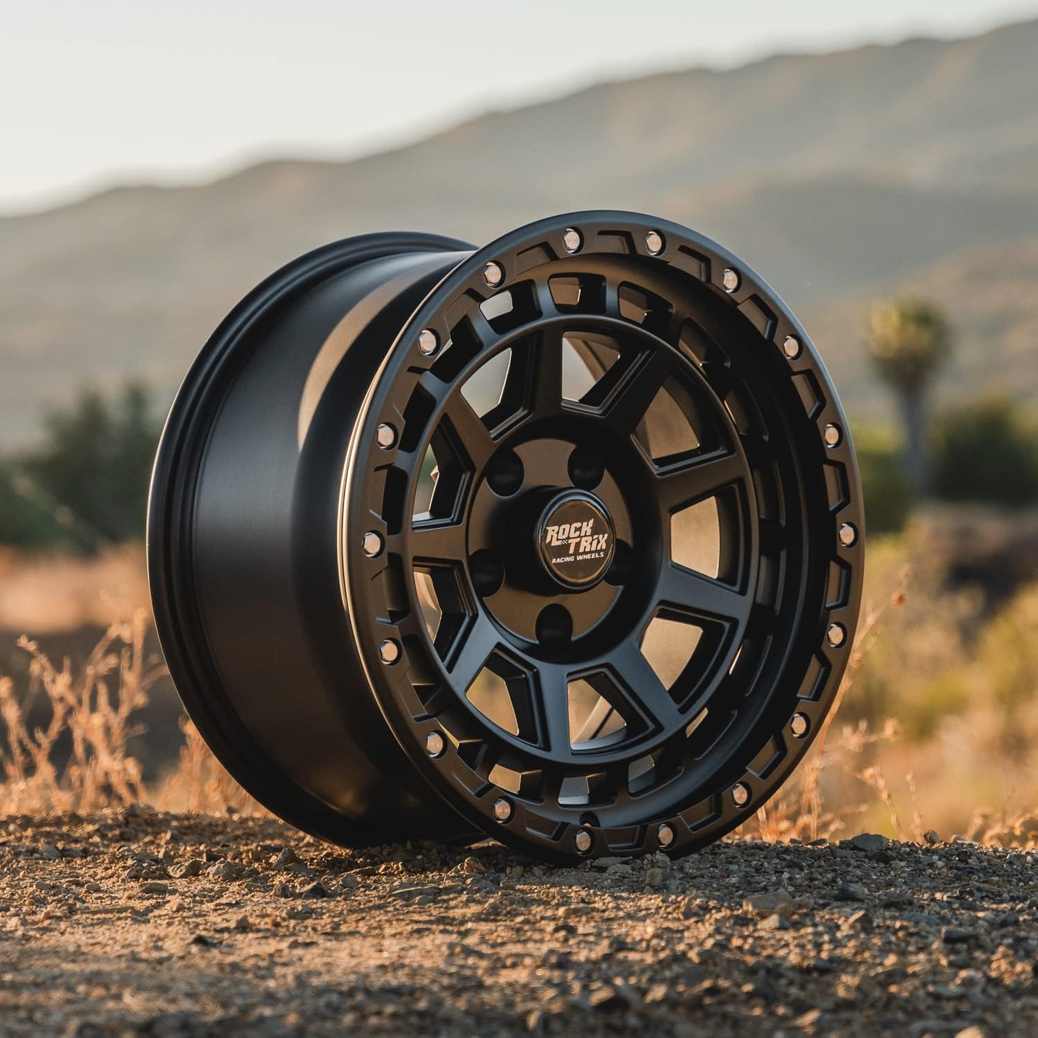 RockTrix RT114 18 inch Wheel Compatible with Jeep Wrangler JK JL 18x9 5x5 Wheels (-12mm Offset, 4.5in Backspace) 5x5 PCD, 71.5mm Bore, Black Wheels, Also fits Gladiator JT Rims