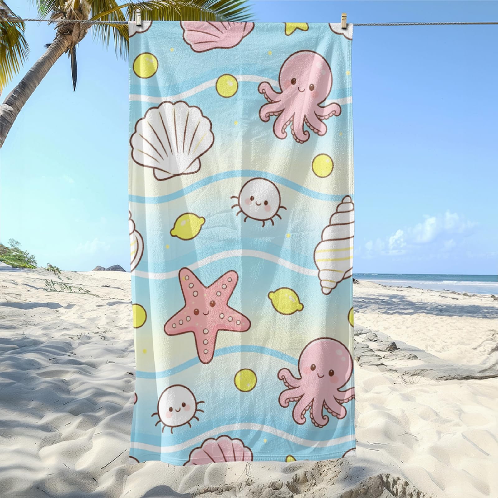 Fouta PlagePlage Jaune Mer Modèle Surdimensionné avec Diverses Tailles, Respirante et Portable, Parfaite pour Voyages Sorties Piscine et Usage Extérieur Quotidien 90x160 cm