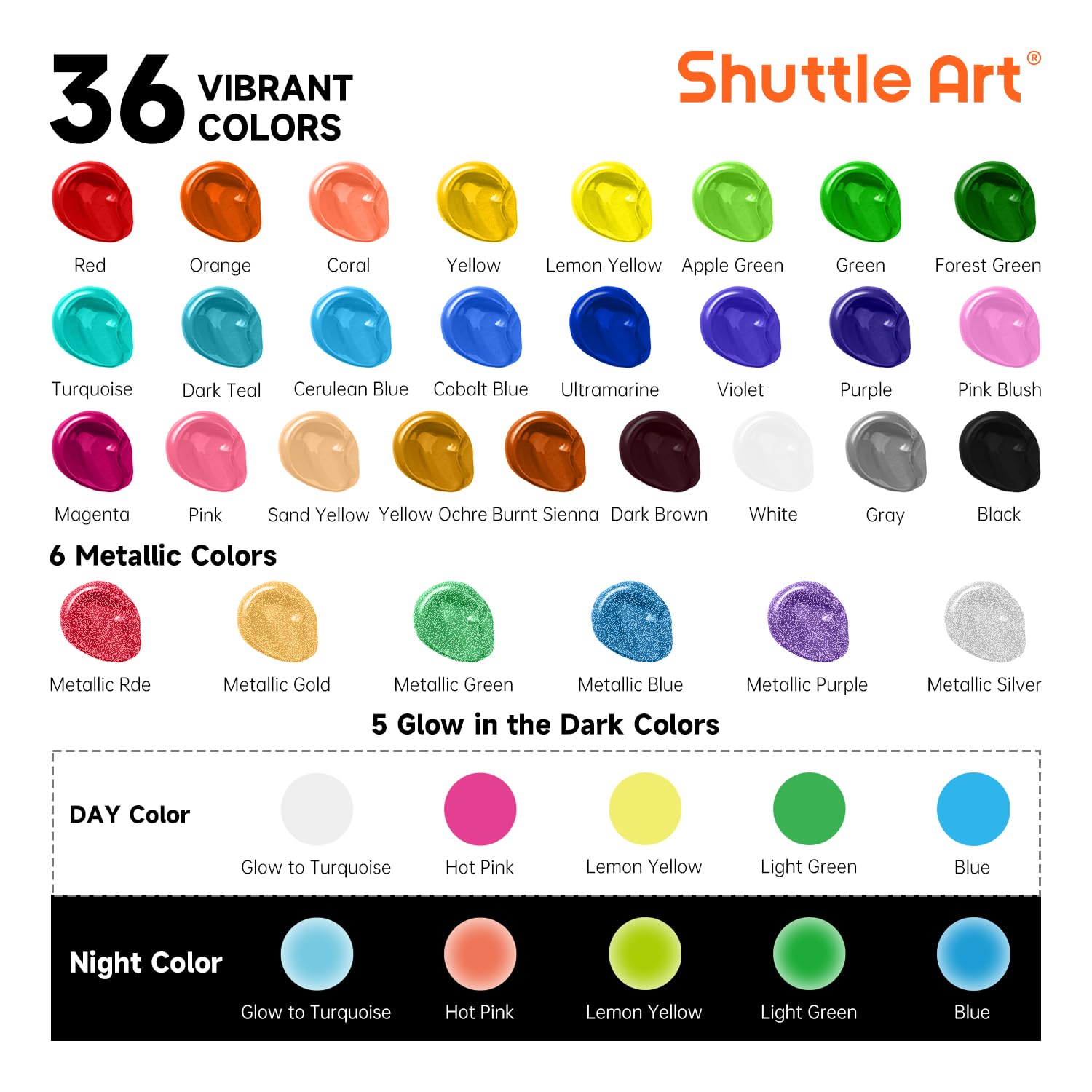 Shuttle Art Zestaw farb akrylowych 36 kolorów