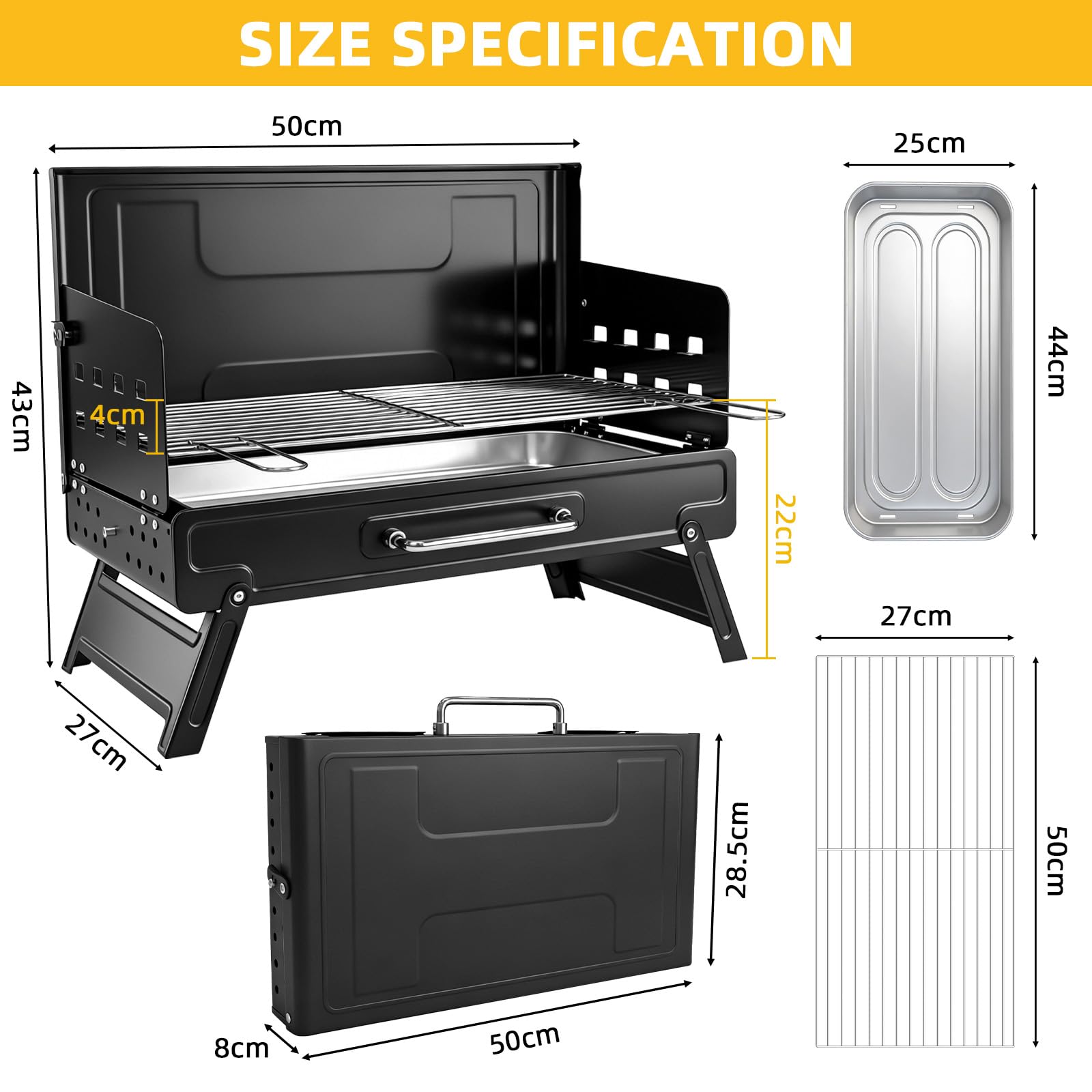 Barbecue Carbonella Pieghevole in acciaio inossidabile Griglia BBQ di legno portatile per partito balcone Camping 35 * 24 * 39cm