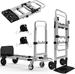3 in 1 Heavy Duty Folding Hand Truck, Convertible Portable Steel Dolly with Telescopic Handle, Foldable Utility Cart with Rubber Wheels, 500 LBS