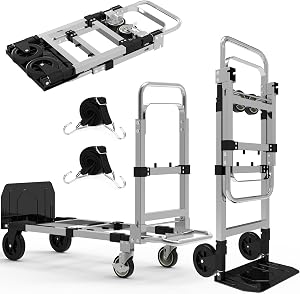 3 in 1 Heavy Duty Folding Hand Truck, Convertible Portable Steel Dolly with Telescopic Handle, Foldable Utility Cart with Rubber Wheels, 500 LBS