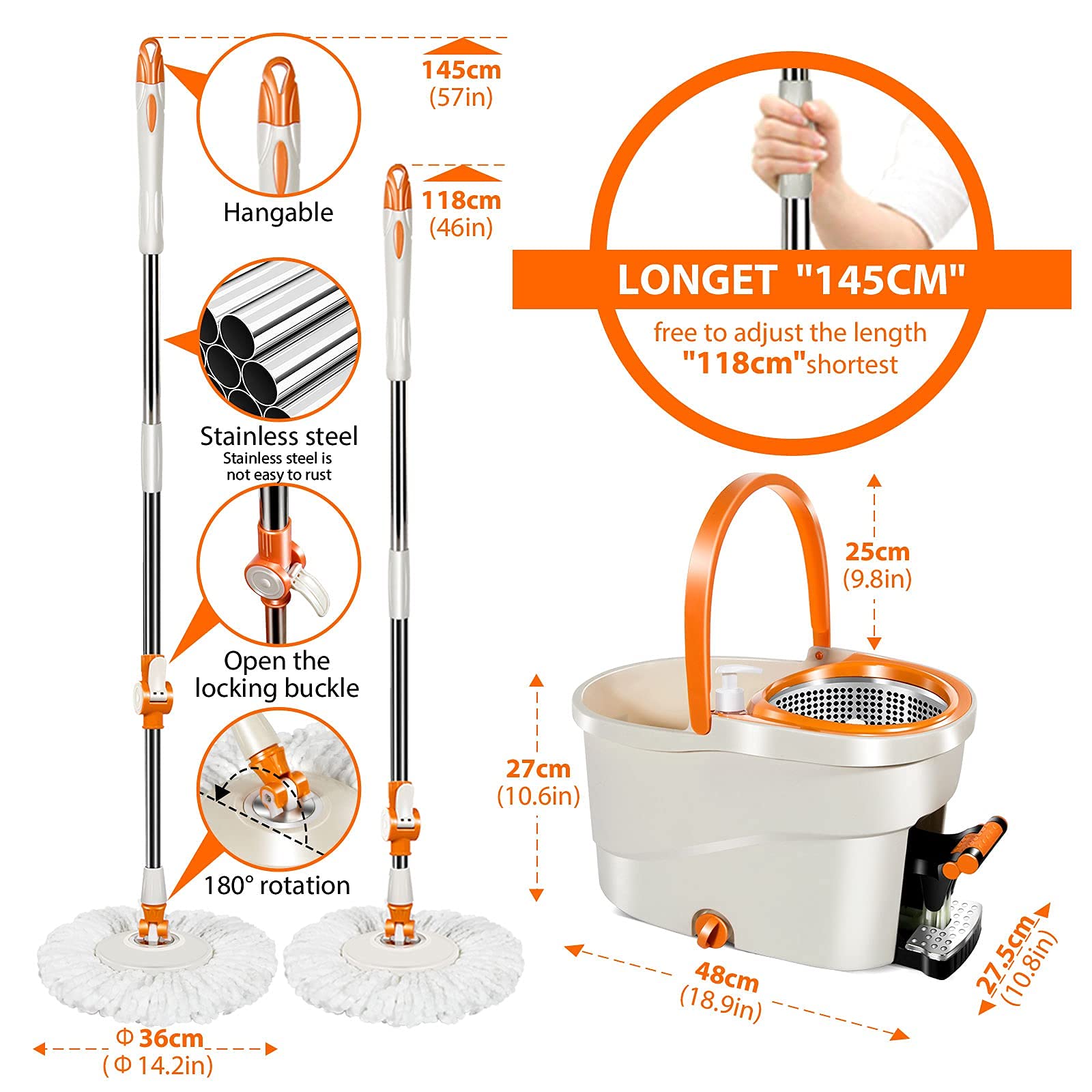 Myiosus Mop and Buckets Sets, 6L Foot Pedal Mop Bucket with Stainless