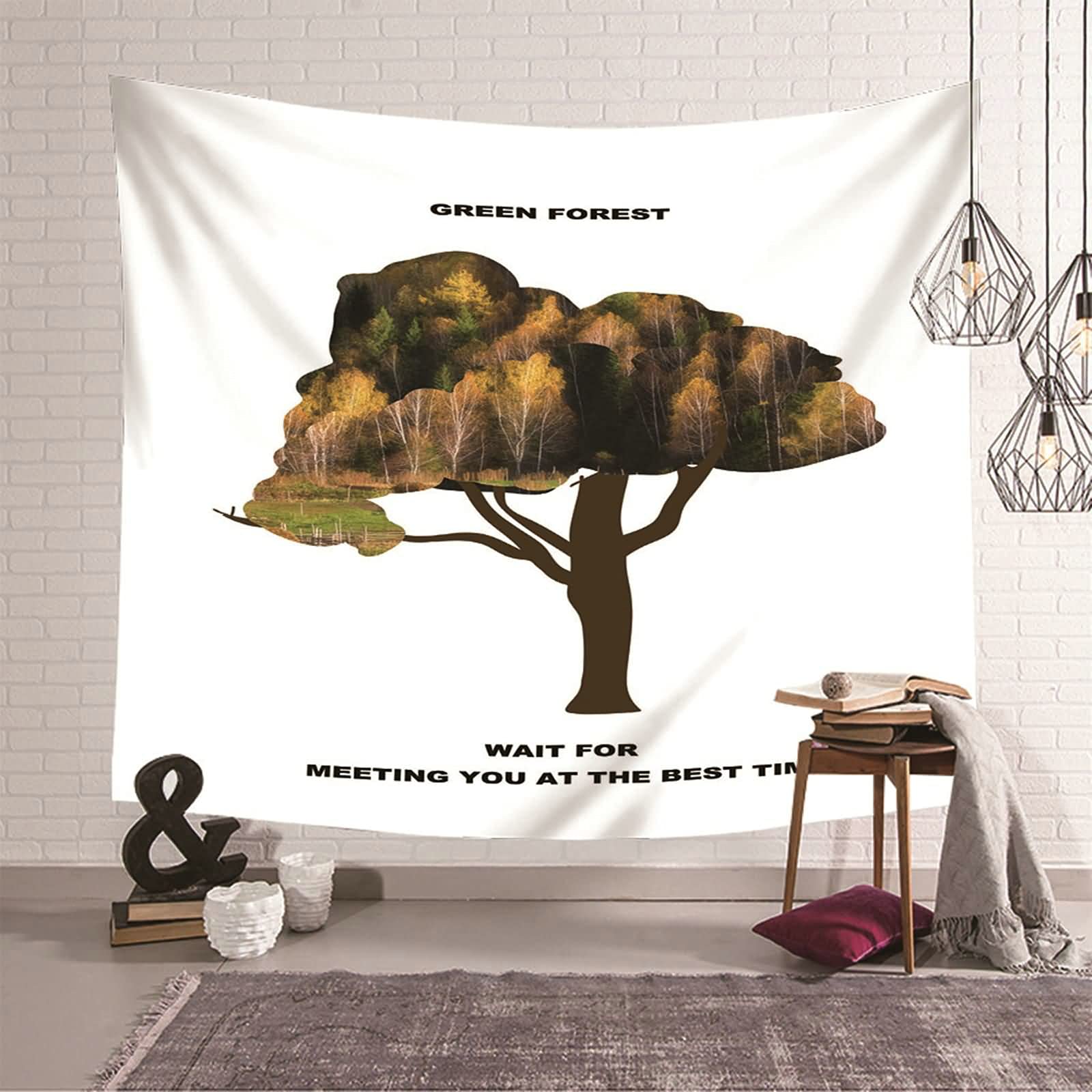 Tapiz de pared de alta calidad KnSam, paisaje de árboles de poliéster resistente, 150x130 cm