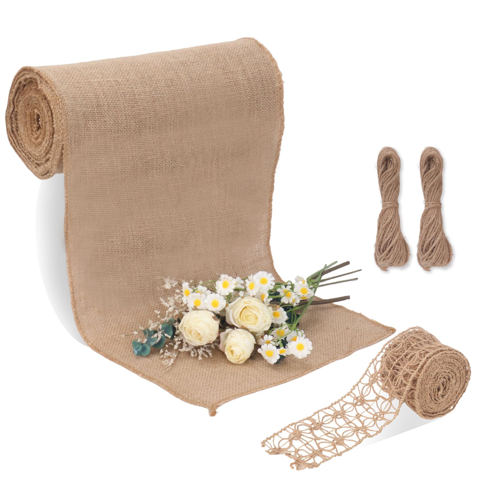 Jute Tischläufer Rolle, 30 Cm X 10 M, Mit Spitze & Schnur – Natürlicher Jutestoff Für Hochzeiten, Geburtstage & Deko