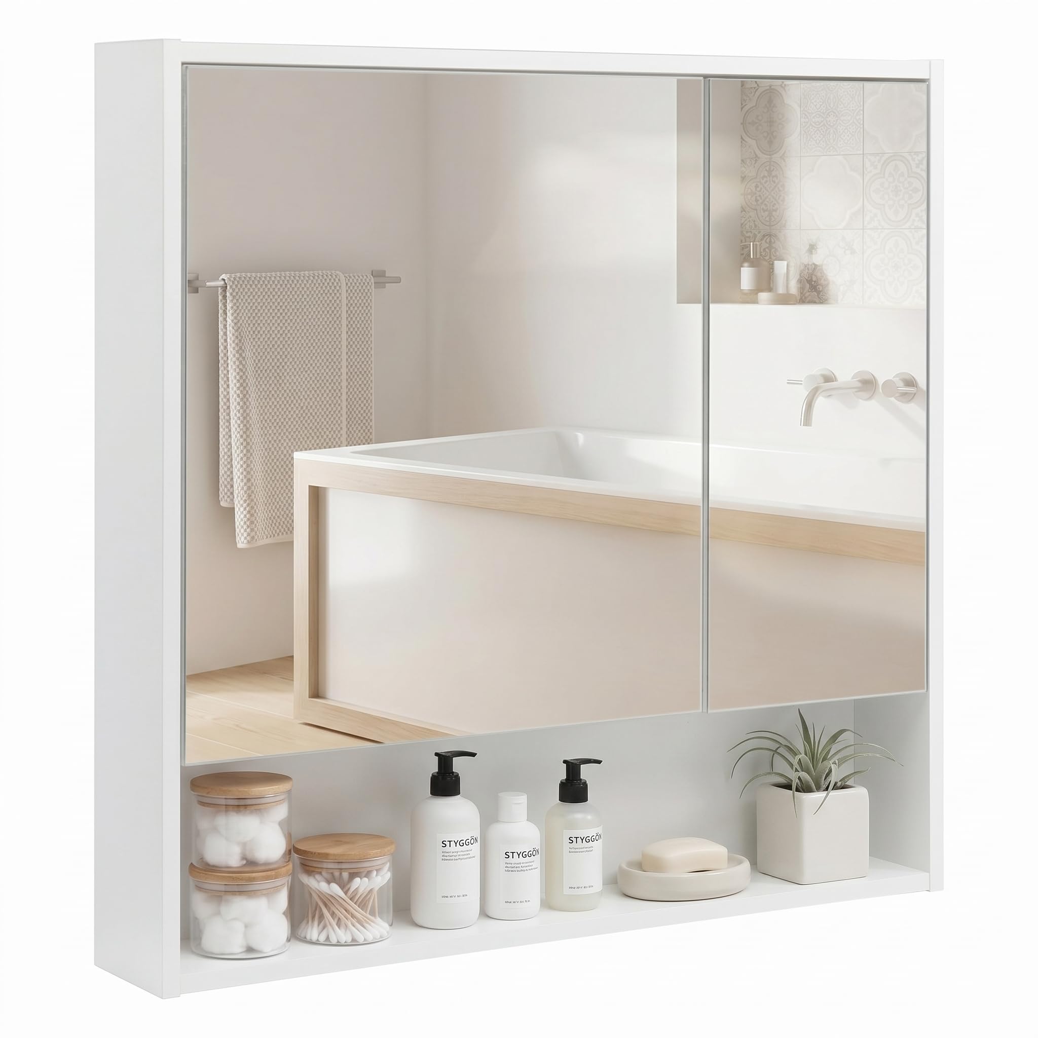 HollyHOME Spiegelschrank Bad mit Regal 78x75cm Doppelspiegel