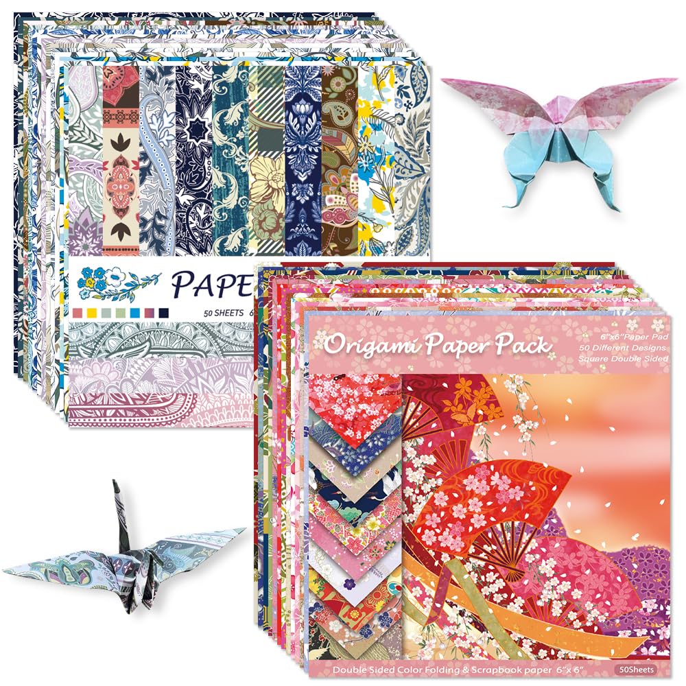 Origami Paper Kit Dobule Sided 100 Sheets 100 Colors 6 Inch Japanese Chiyo Square Easy Fold Arts Crafts DIY Handwork Origami Papers Sakuras Baroque