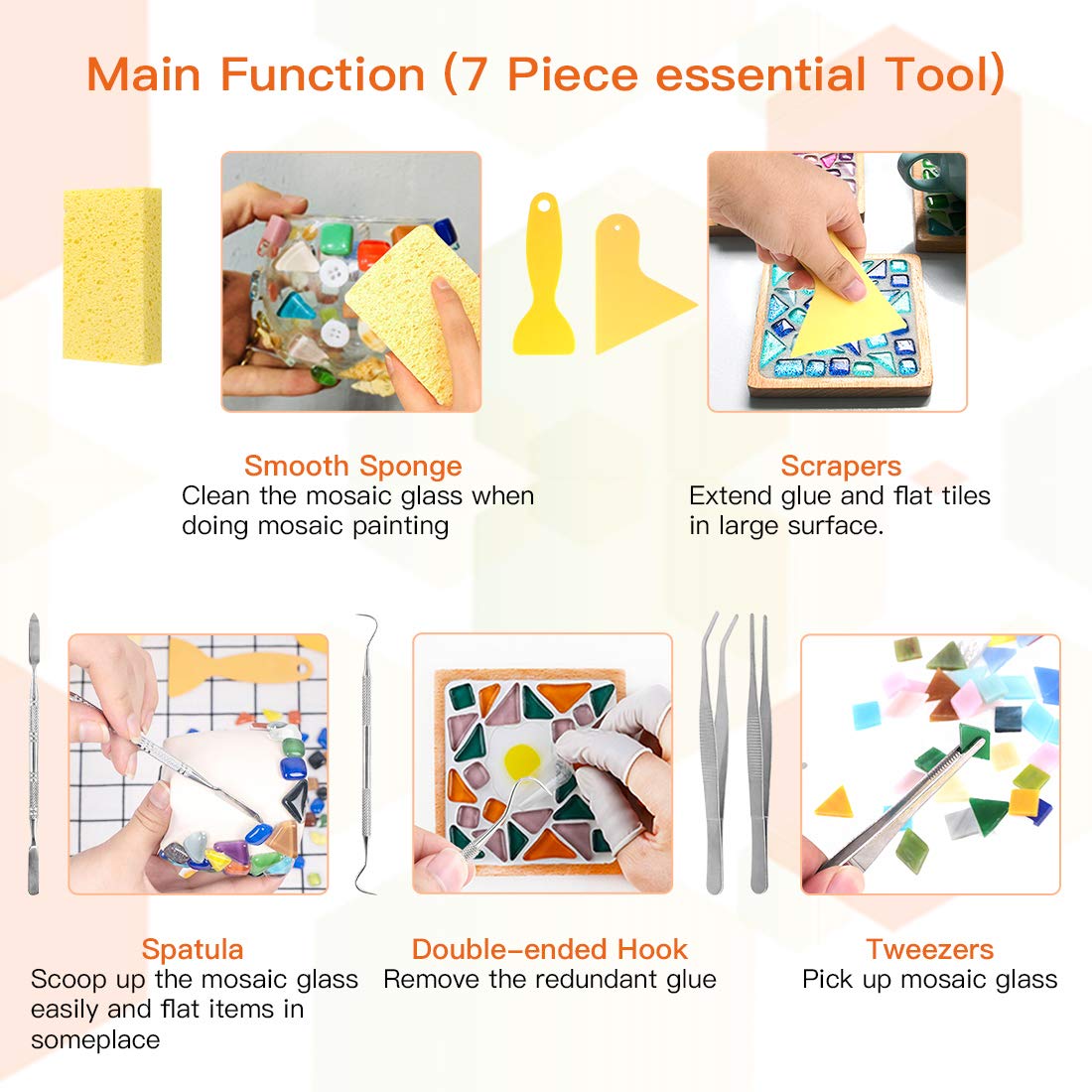 Rustark Kit de 9 pinces à carrelage de mosaïque haute dureté, 1 pince à verre à roulettes et 1 pince de coupe livrée avec 7 outils de mosaïque pour artisanat et décoration d'intérieur
