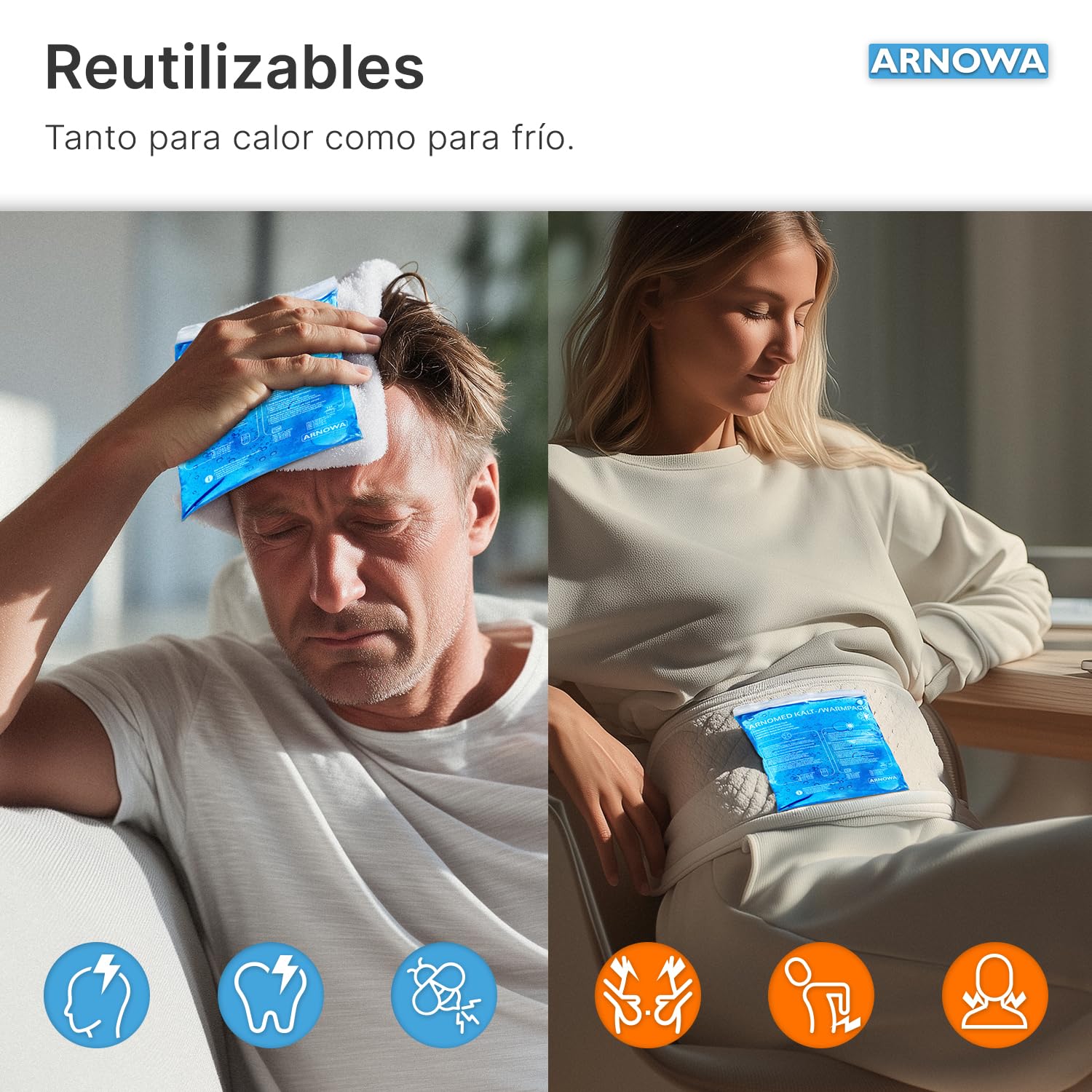 2x Compresas frías de gel reutilizables ARNOMED® 12x29cm, compresas frías y calientes reutilizables y aptas para microondas, almohadillas frías de gel, compresas frías, almohadillas frías