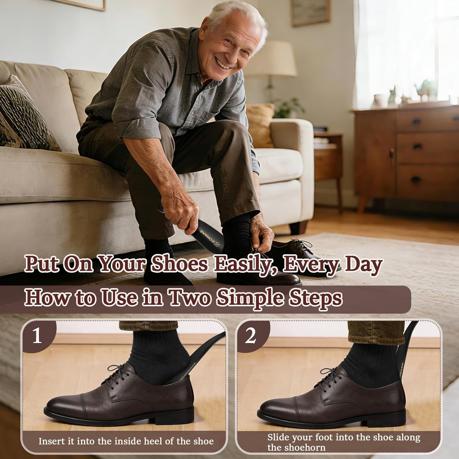 ZOMAKE Metal Shoe Horn, Small Travel Shoehorn for Men Women Kids,7.5'' Portable Stainless Steel Shoe Spoon Helper