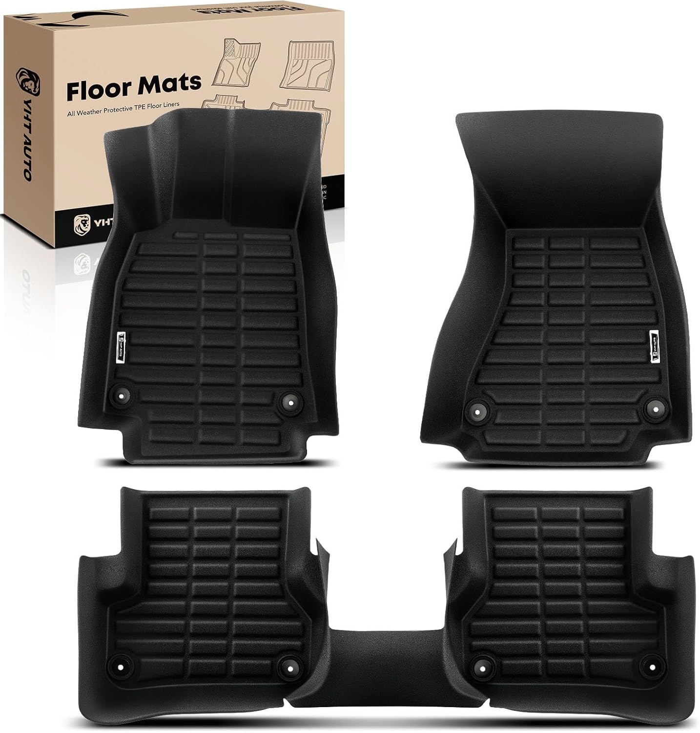 YHTAUTO Automotive All Weather Floor Mats Compatible with Audi A7 2016-2018, A7 Quattro 2012-2018, RS7 2014-2018, S7 2013-2018, Car Mats Custom Fit TPE Floor Liners Front & Back Seat, Black, Set of 3