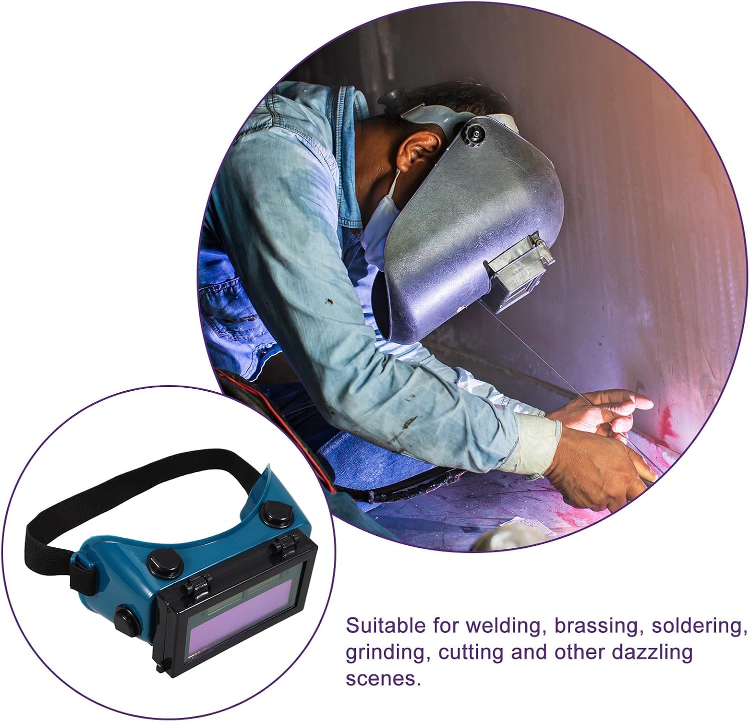 TEHAUX Auto-darkening Welding Goggles Protective Glasses Navy Welding Lens Eye Cover Industrial Safety Gear for Arc and Tig