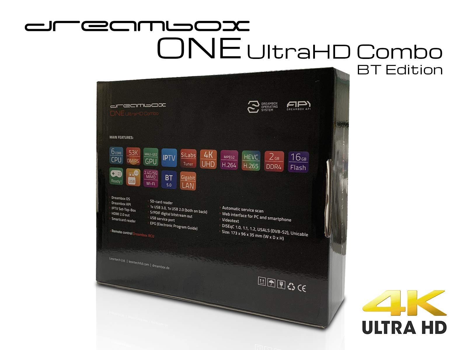 Dreambox One Combo Ultra HD BT 1x DVB-S2X MIS / 1xDVB-C/T2 Tuner 4K 2160p E2 Linux Dual WiFi H.265 HEVC