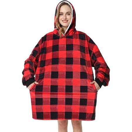 Amazon.com: LetsFunny - Sudadera holgada con capucha, estilo cobija, tela  sherpa, de vellón, con bolsillo, súper cálida, súper suave y cómoda, con  bolsillo gigante, para hombres, mujeres, adolescentes, niños, talla única  (Cuadros