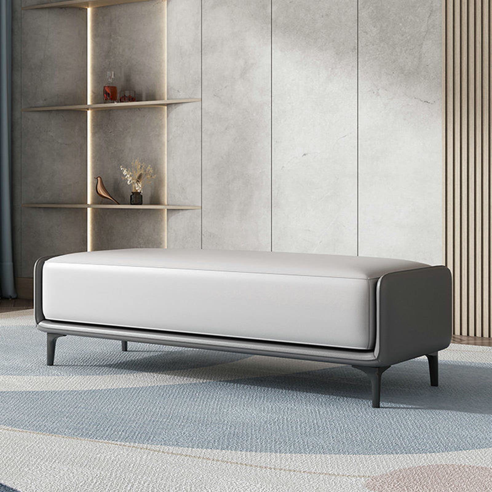 Banco De Dormitorio De Cuero, Moderno Banco Tapizado, Largo Banco De Entrada, con Asiento Acolchado Y Estante De Metal, para Baño, Sala De Estar, Vestíbulo Interior, A, 100 X 35 X 42