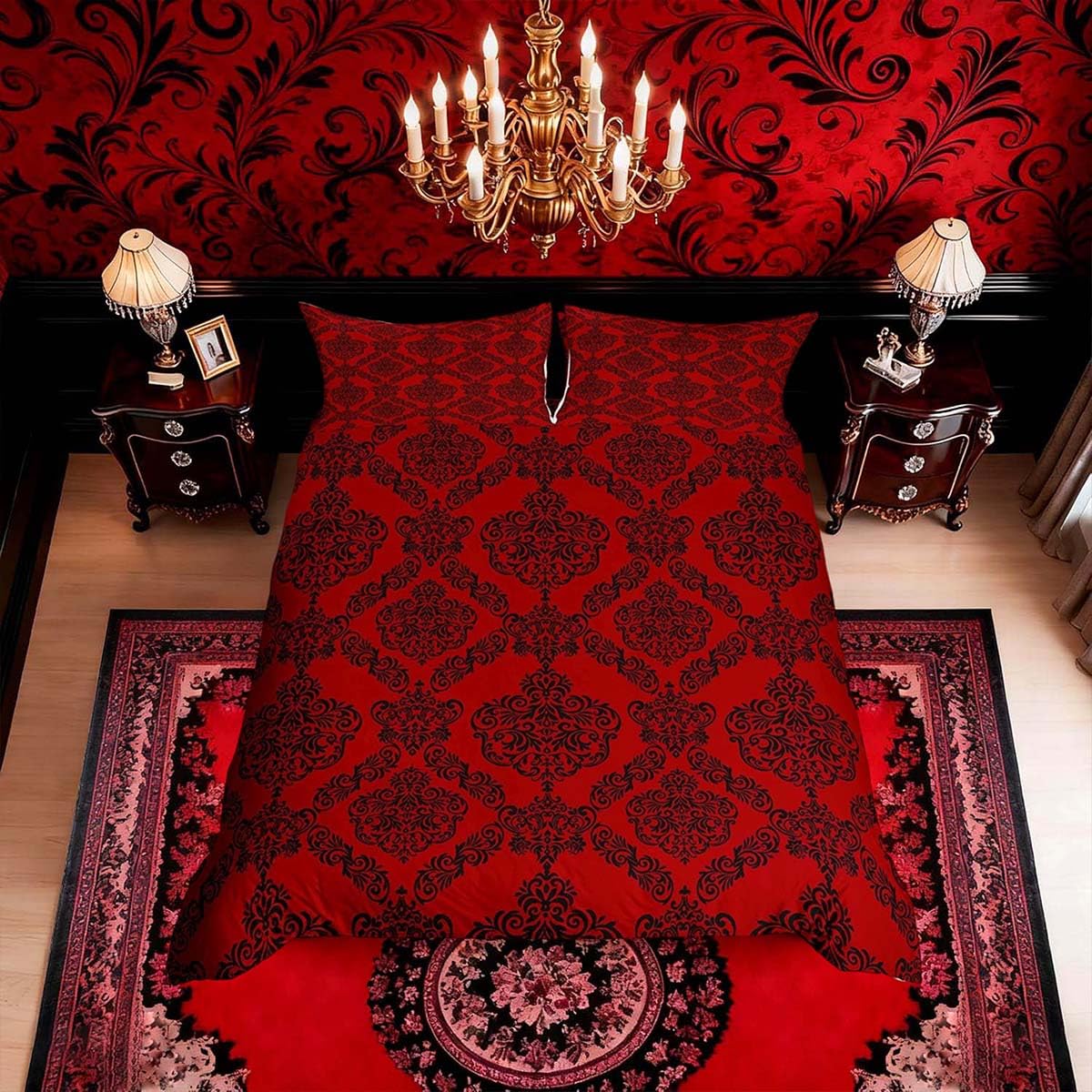 Homemissing Red Damask Floral Duvet Cover Set Super King Size For Kids Boys Girls Vintage Classic Flower Pattern Bedding Set Luxury Royal Jacquard Duvet Cover with 2 Pillowcases Minimalist Bedding โ image 1