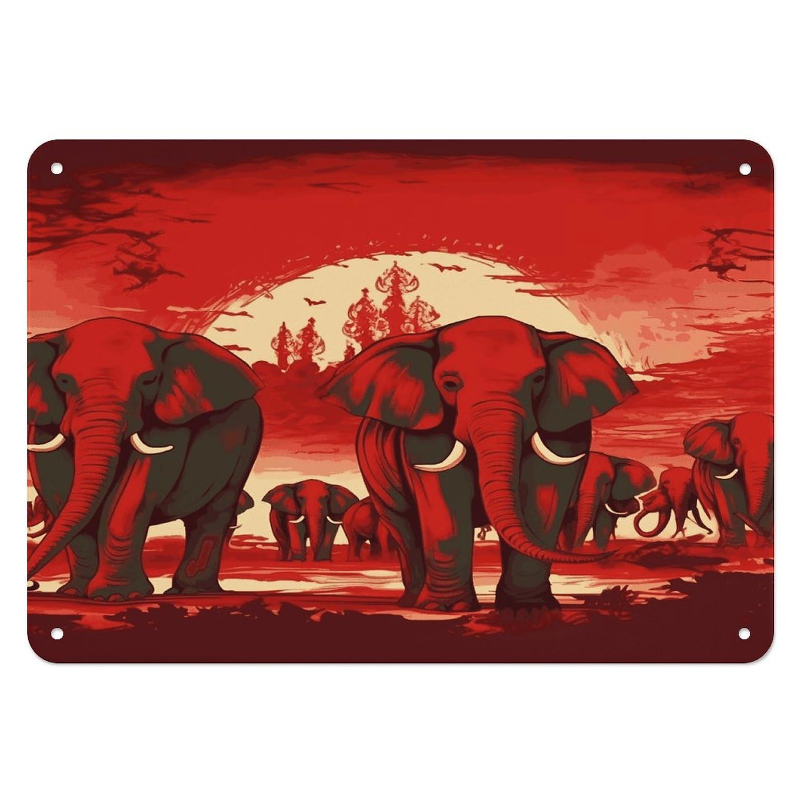 Fodpand Style Elephants Red Retro Vintage Metal Tin Sign,Wall Art Decor Garden Plaque Poster For Bedrooms Yard Bars Pubs Patios Porches 7.9X5.5 Inch