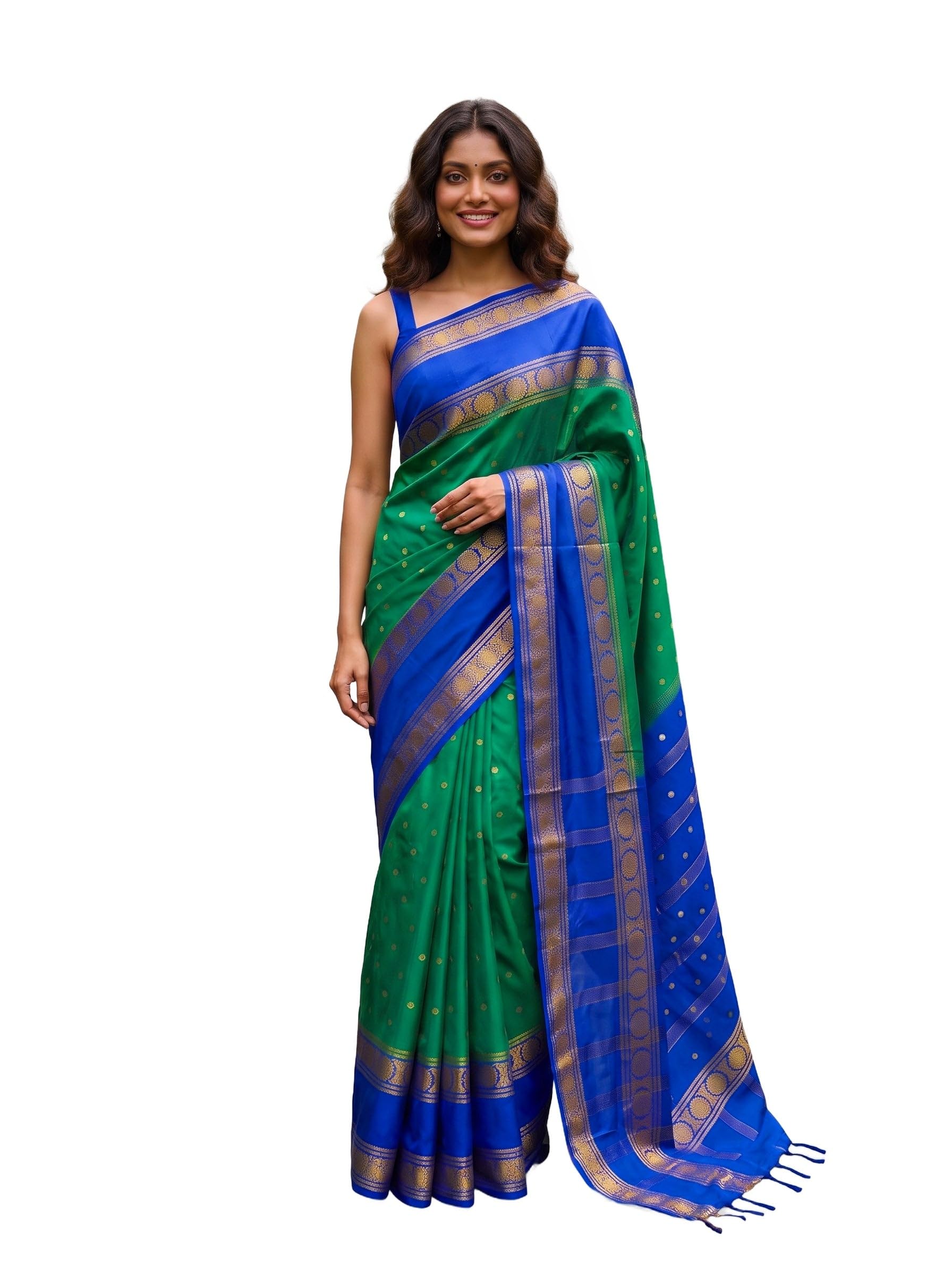 Women's Rama Crepe Mysore Silk Saree (Unstitched Blouse) | Zari Woven | 6.2 Mtrs-image-20