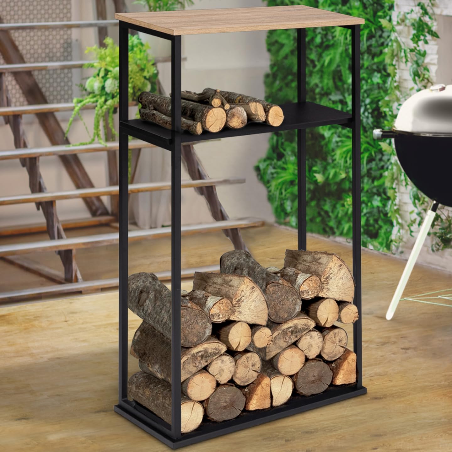 IDMarket - Range bûches Vertical Large avec 2 étagères 33 x 66 x 112 cm pour cheminée