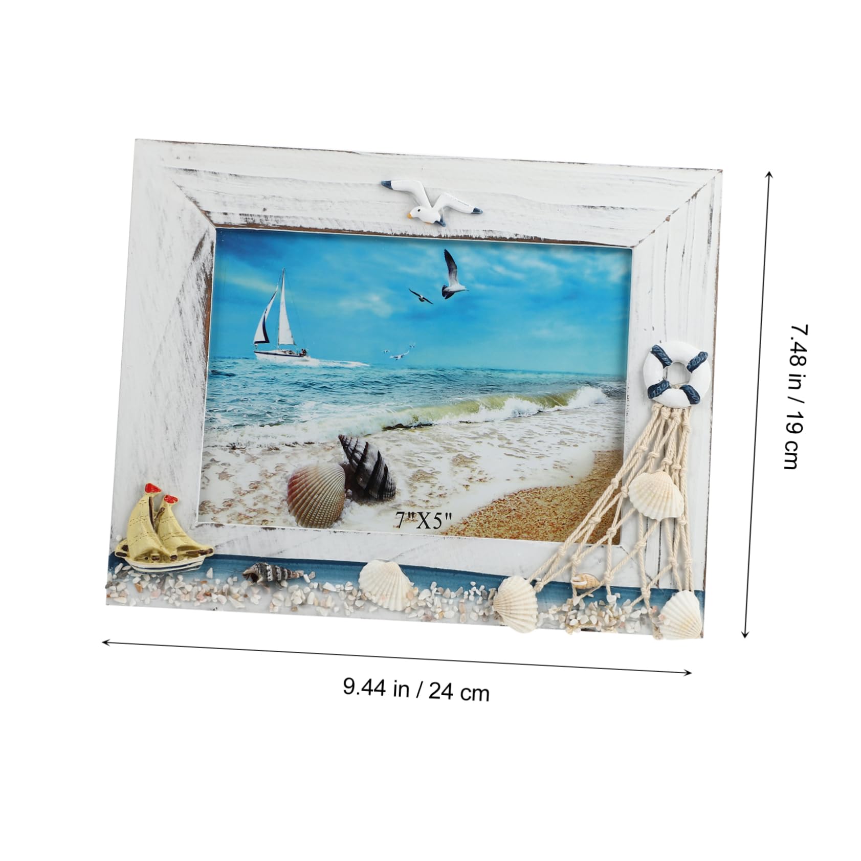 Artibetter 1 Pc Photo Frame Nautical Photo Holder Photo Holder Clip Stand Sea Themed Picture Frames Dining Room Decor for Table Beach Themed Decoration Seaside Wooden White Desktop Sculpture - Image 2