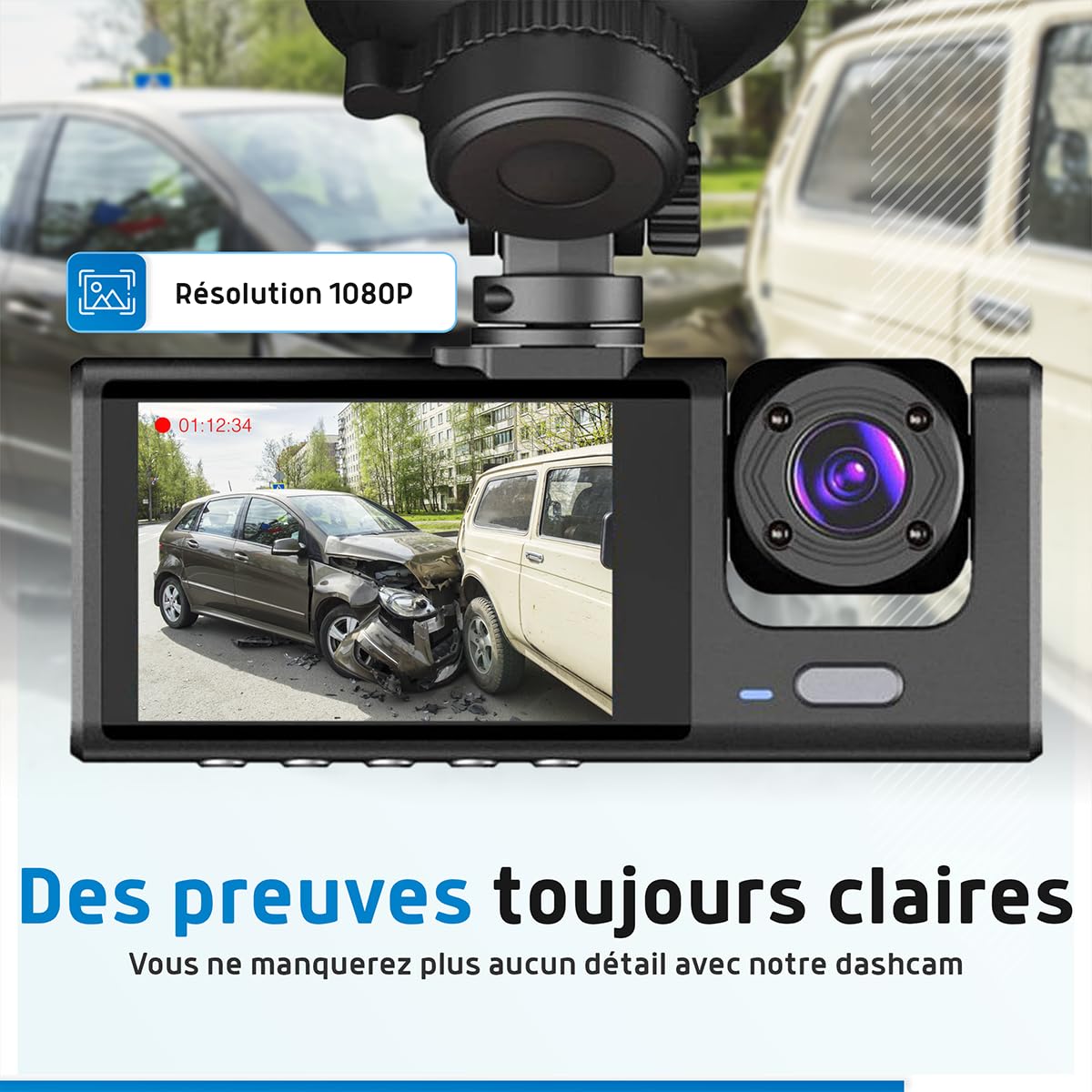 Fleau Tech Dashcam pour Voiture 3 en 1 - Caméra Avant et Arrière - G-Sensor - Full HD - Objectif Grand Angle 170° - Enregistrement en Boucle - Carte Micro SD 32 Go (Dashcamauto 3 en 1)