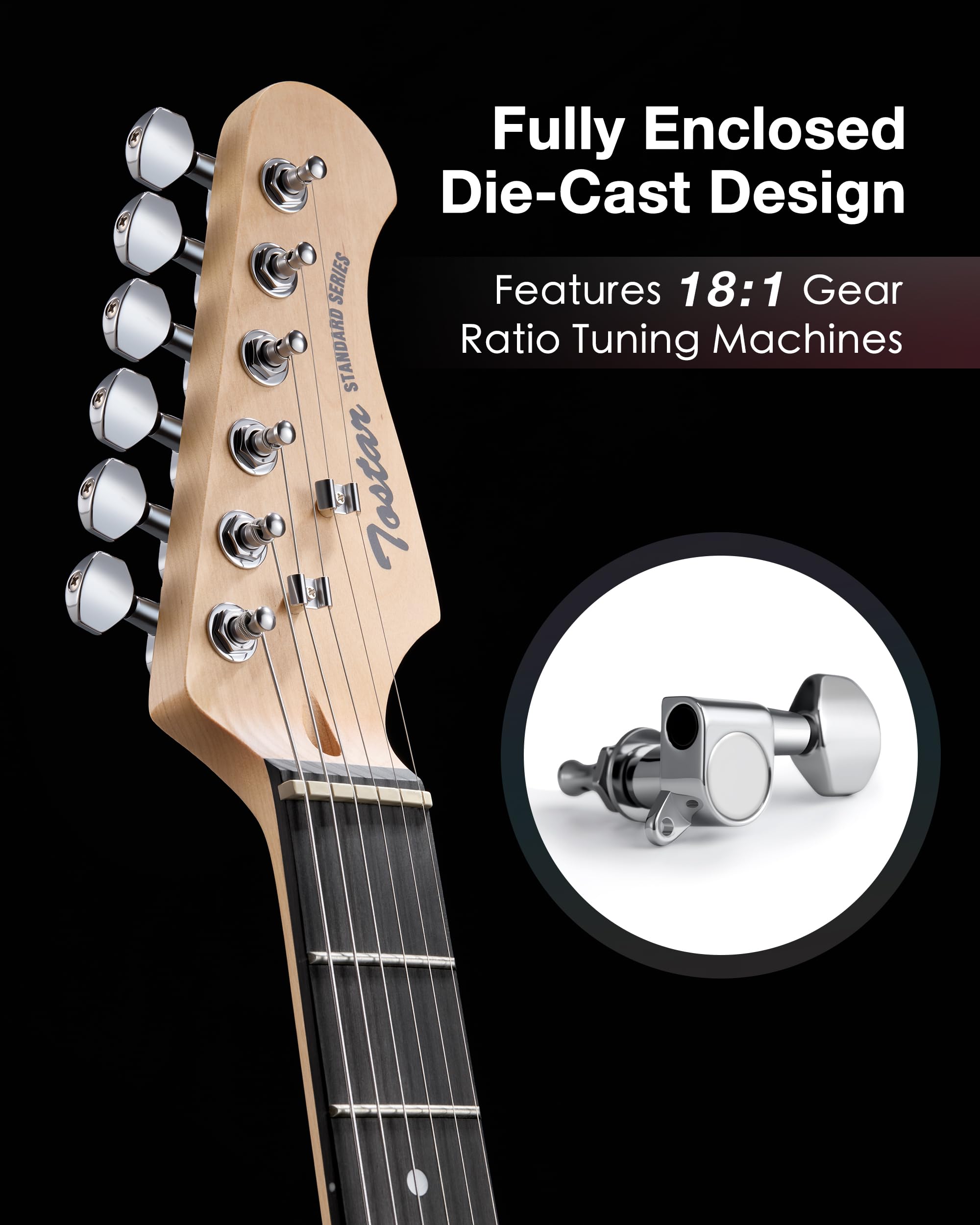 Tostar Kit per chitarra elettrica con amplificatore HSS pickup per principianti chitarra elettrica con custodia da concerto, capotasto, tremolo, cinghia, plettri ST Style 99,1 cm, chitarre elettriche