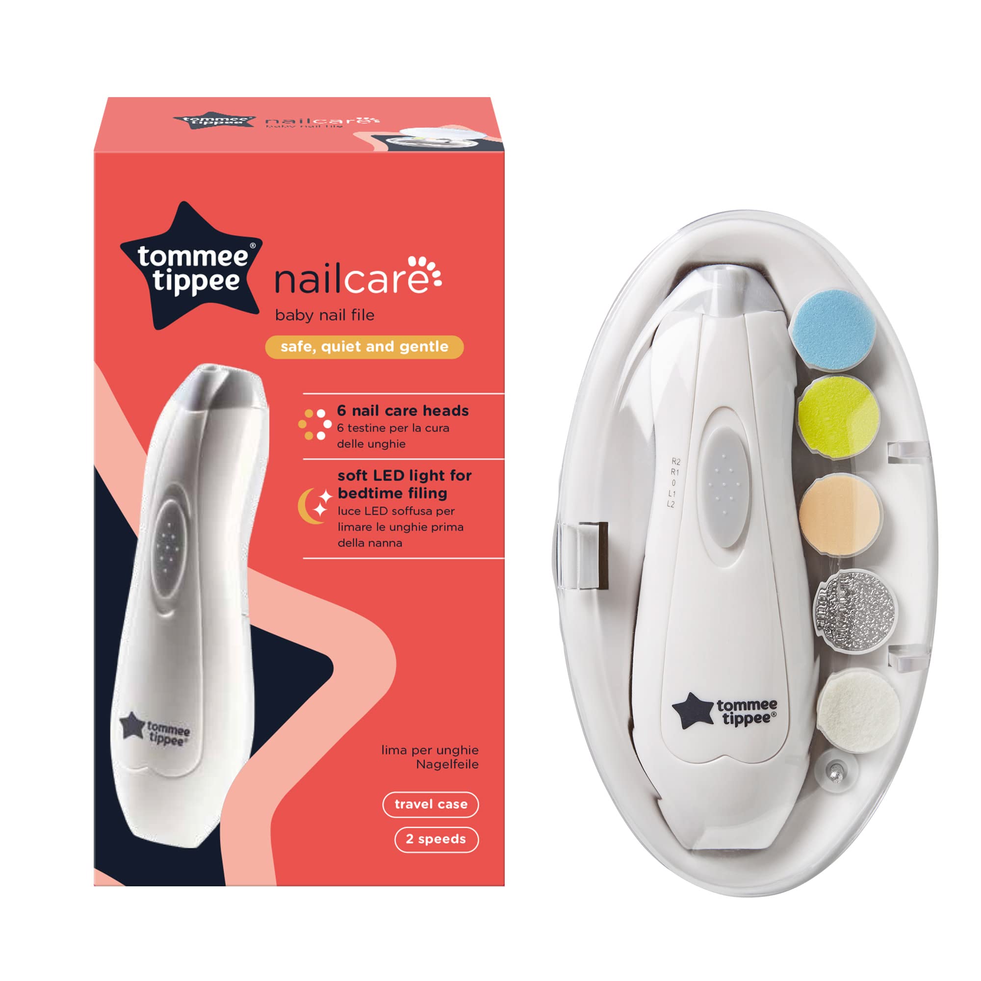 Tommee Tippee Tagliaunghie Bambini Elettrico, a Batteria, 6 in 1 con Luce LED, sicuro e motore silenzioso, Set Manicure per Neonati e Adulti, 0-12 mesi+
