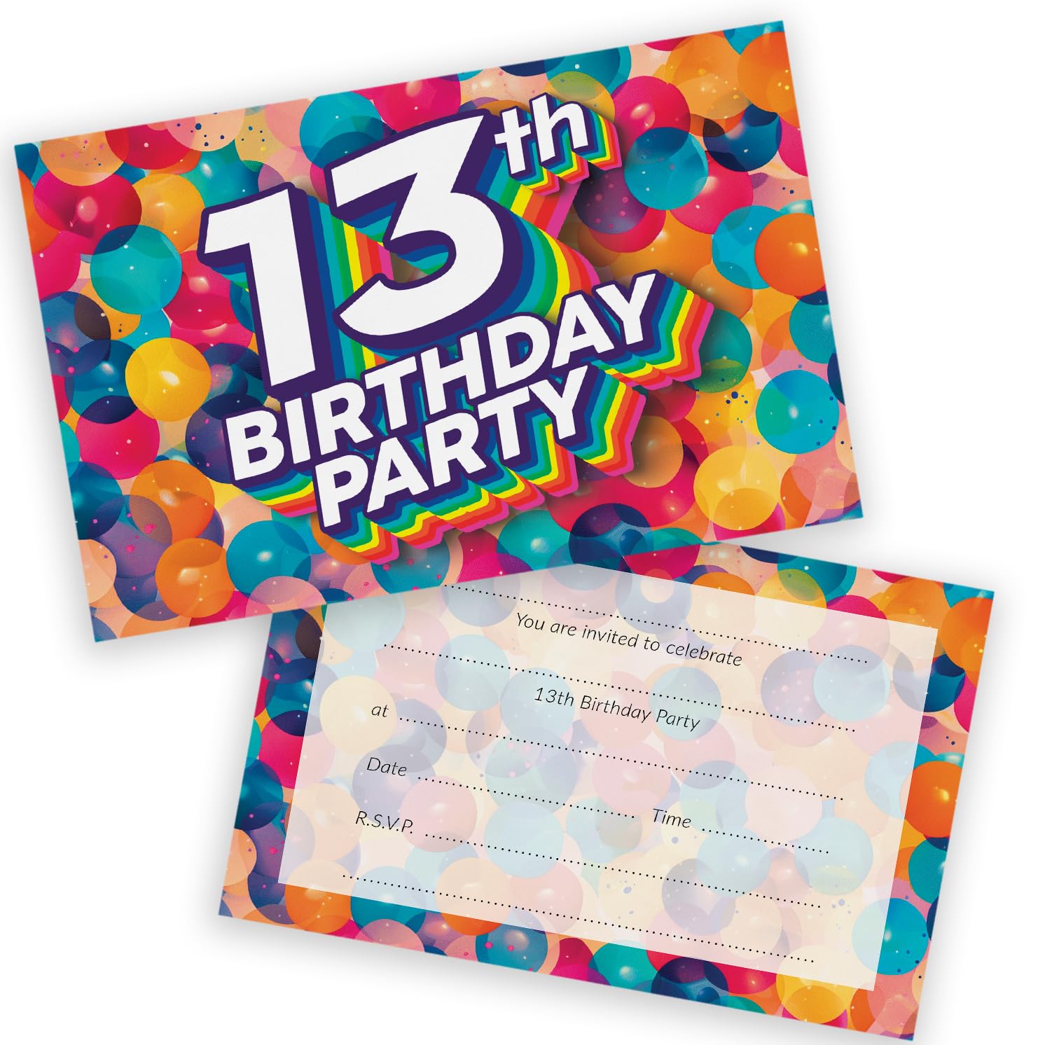13th Birthday Party Invitations Teenager - Rainbow Balloons 20 Pack - Childrens Birthday Invitations for Boys/Girls A6 Bday Party Invites Invitation Cards with Folding Envelopes