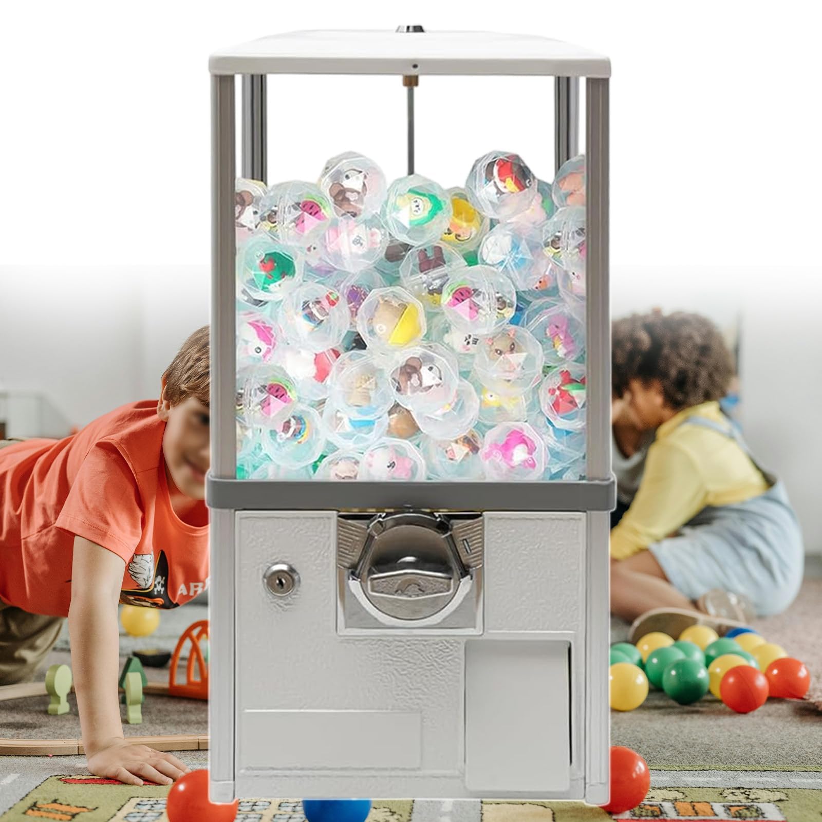 Distributeur commercial de jouets à capsules en métal argenté avec serrures