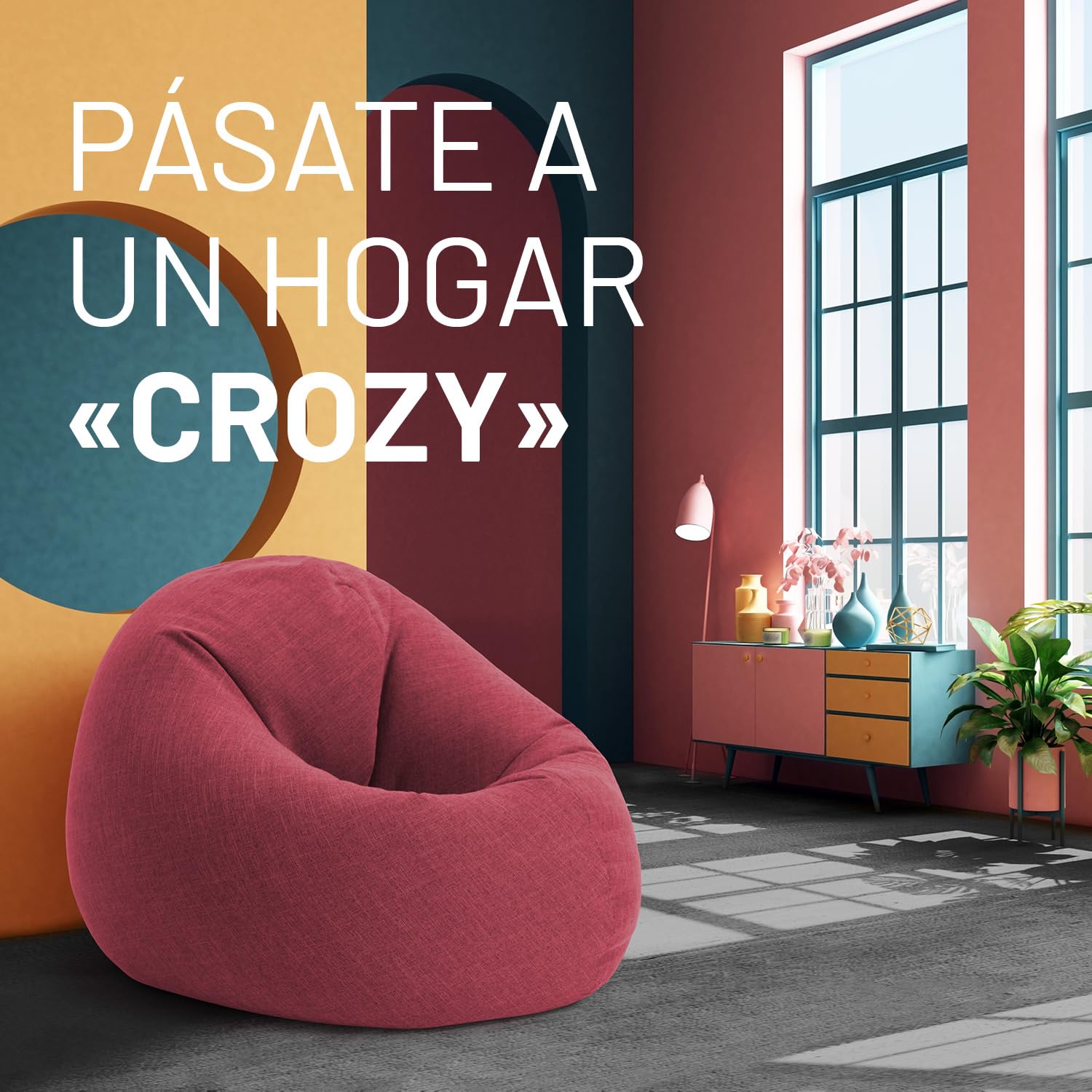 Lumaland Puff Pera Redondo Grande 120 x 80 x 75 cm | con Relleno Incluido 300l | Sillón Relax de Lino para Interior | Sofá Redondo Ideal para Salón y Habitación [Rojo]