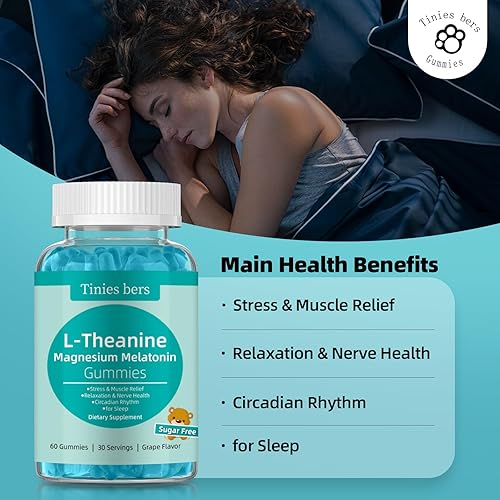 Miniatura 4 de Gomitas de L-teanina de 400 mg, glicinato de magnesio 400 mg, melatonina 10 mg y gomitas de L-triptófano 500 mg, 5-HTP 200 mg para adultos y niños