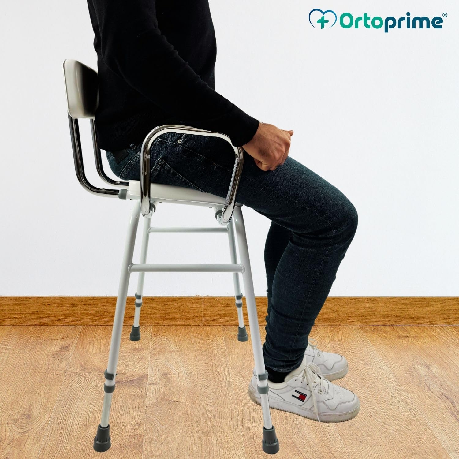 OrtoPrime Taburetes Altos de Cocina TAREAS HOGAR Silla Alta para Cocinar Regulable Silla de Apoyo con Reposabrazos - Silla Alta Ortopédica Ancianos - Taburete Cocina Alto con Respaldo Acolchado