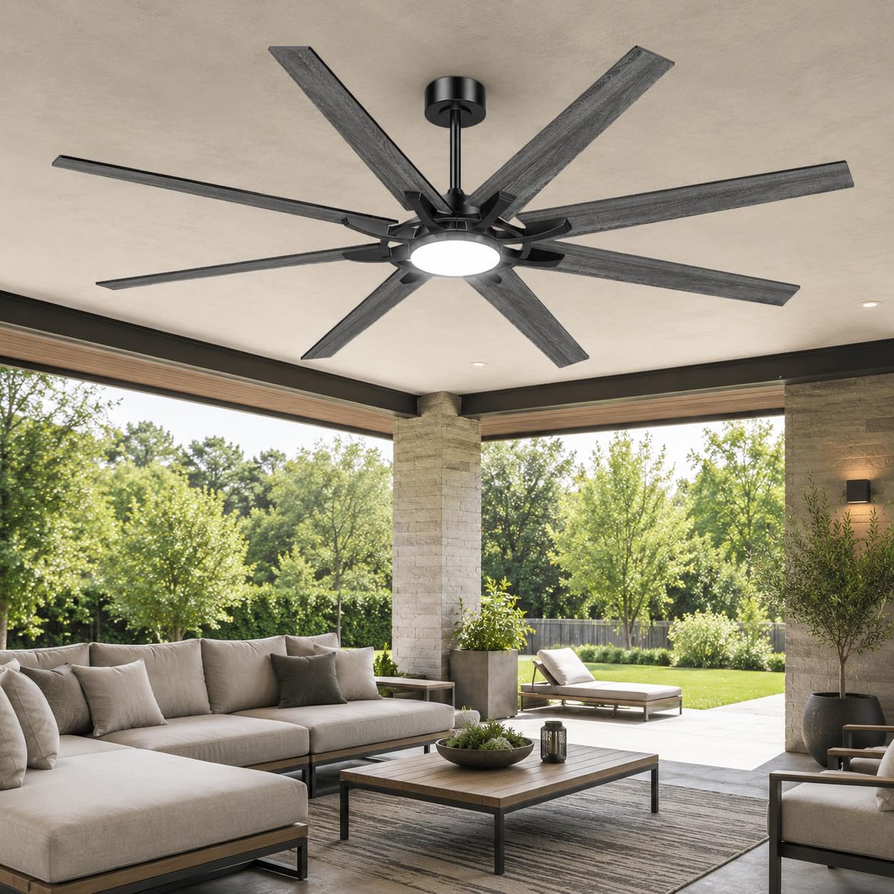 Airwit 183cm Deckenventilator mit Beleuchtung und Fernbedienung, Outdoor, leise, wendbare Flügel, Industrial Design
