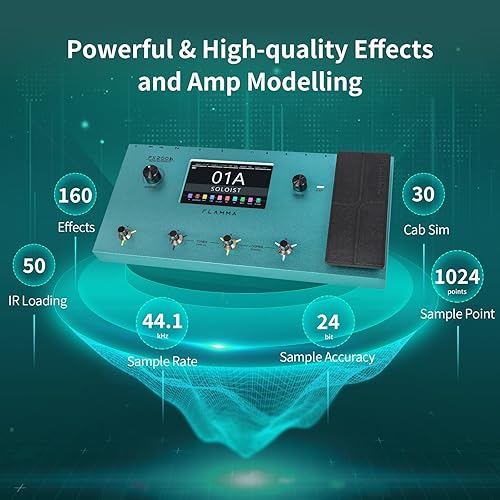 Miniatura 3 de FLAMMA FX200 - Procesador multiefectos con batería, pantalla táctil LCD de 5" programable, puerto MIDI, amplia E/S, grabación de audio USB, 58