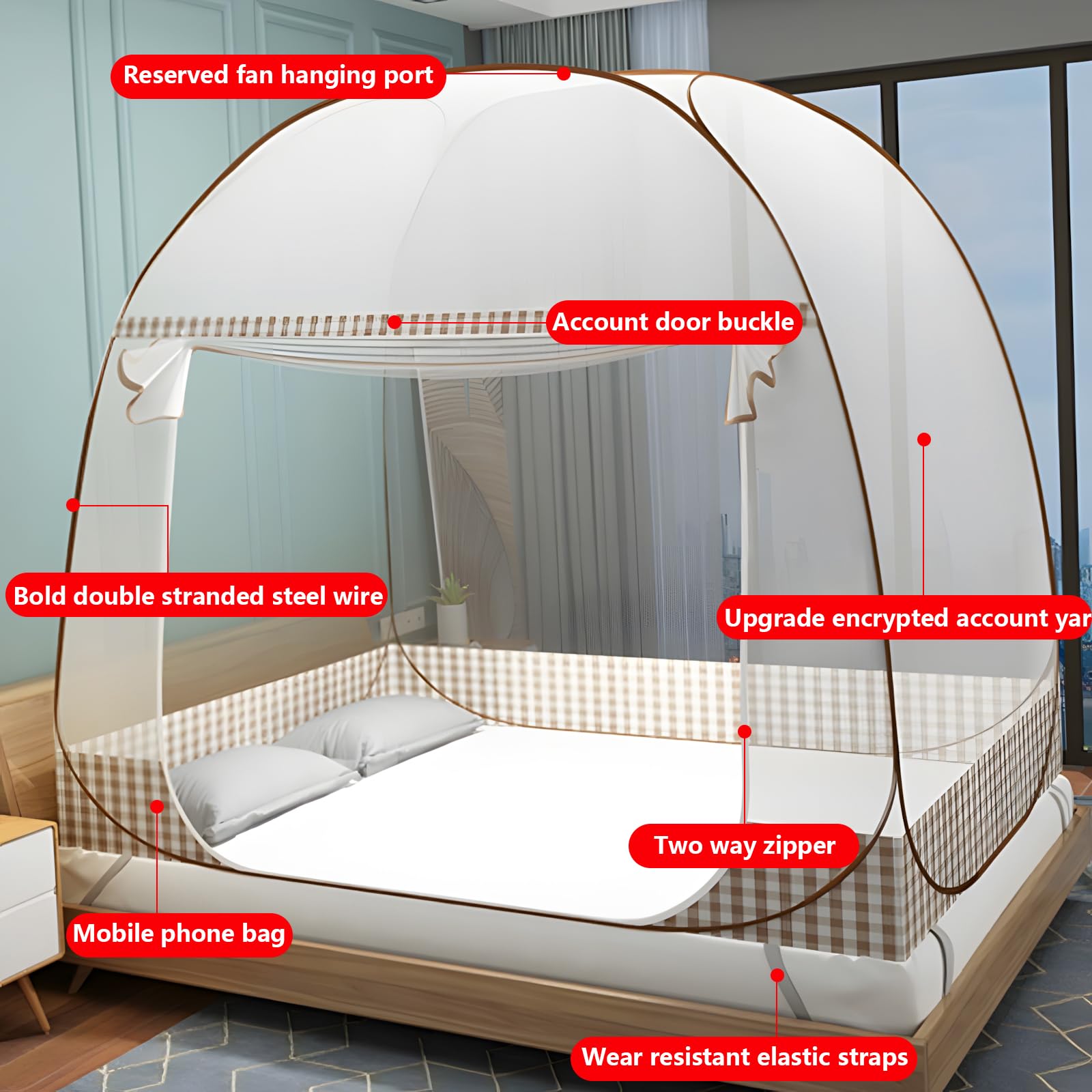 Zanzariera Letto, Zanzariera Letto Matrimoniale con Cerniera, Doppia Porta Zanzariera Campeggio Pieghevole, Zanzariera da Viaggio Portatile, Tenda zanzariera per Camera da Letto, Dormitori, Campeggio