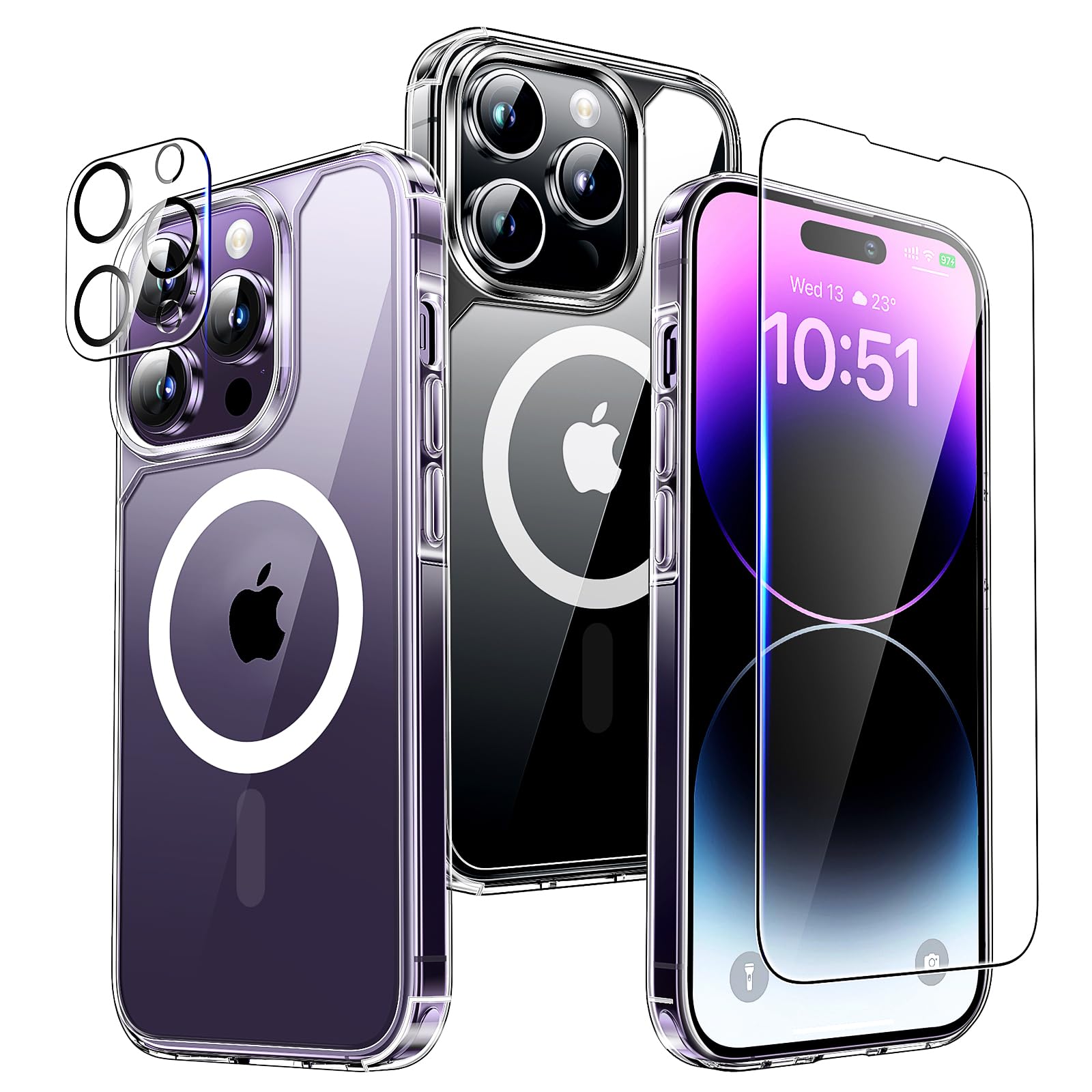 TAURI Funda para iPhone 13/iPhone 14, Compatible con MagSafe [No amarillea] con Vidrio Templado, Carcasa Nueva para iPhone 13/iPhone 14,Funda Ultra Fina antichoque - Transparente — view 128