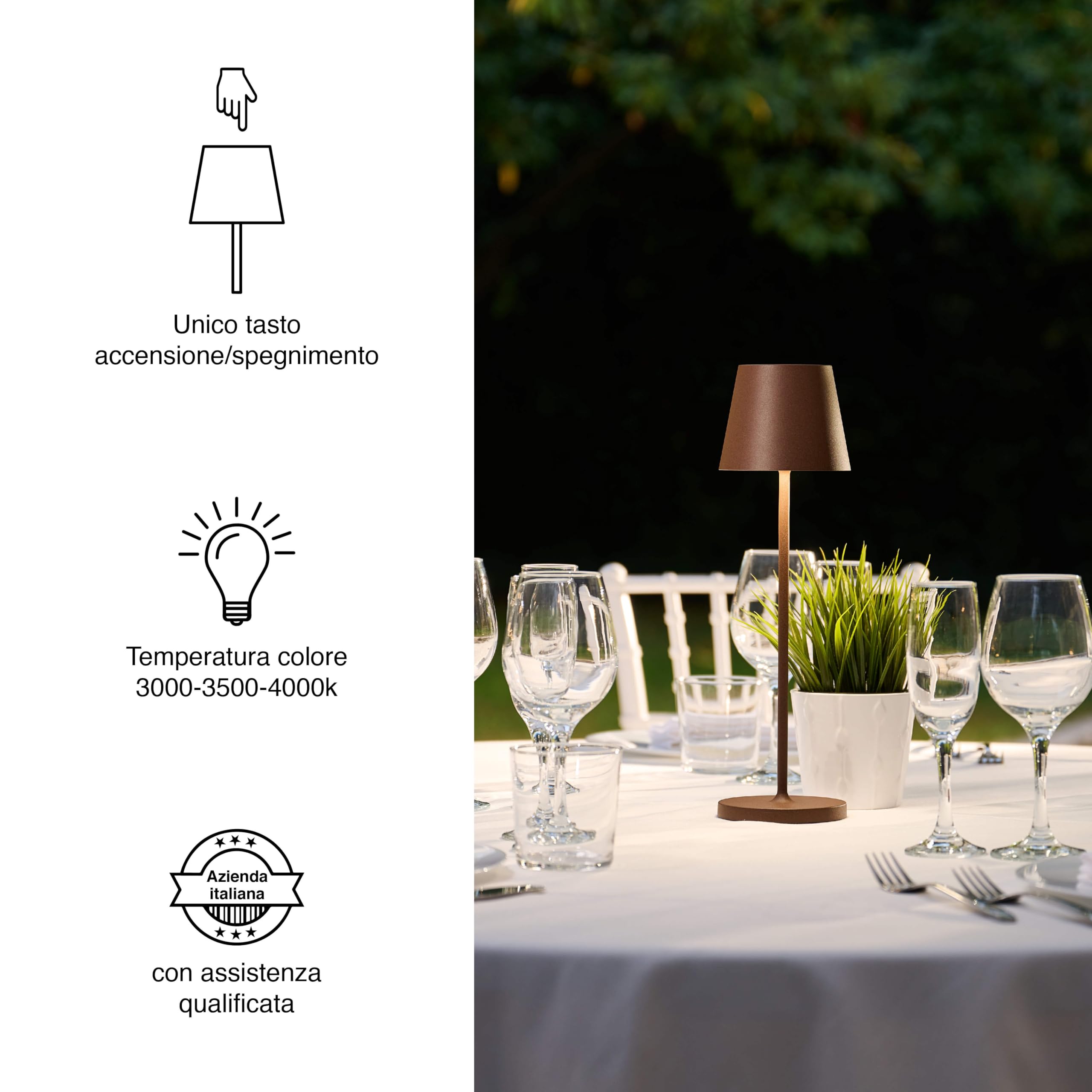 SuzieV Lampada LED da Tavolo Ricaricabile e Dimmerabile, Abat-Jour Wireless, Alluminio, Uso Interno/Esterno, 48h Autonomia, 3 Temperature di Luce, LVL (Mineral Corten)
