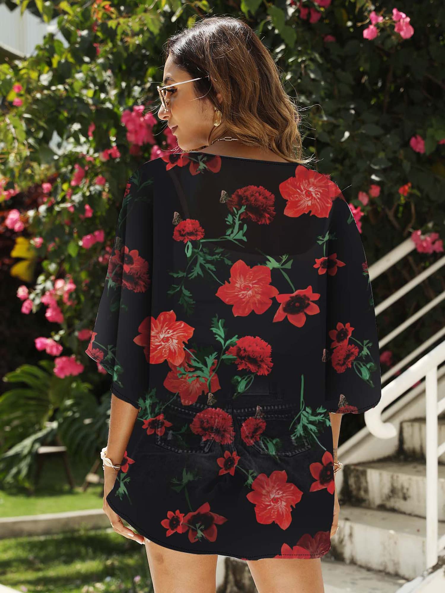 Chunoy Luźna turecka sukienka dla kobiet, luźna, lekka, oversize, kaftan, sukienka plażowa, sukienka maxi, Red Flower, M